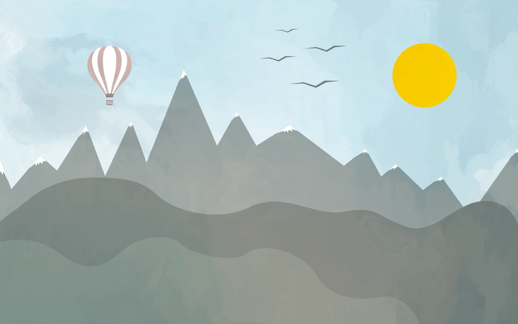 Sunny Blue Mountain Landscape Kids Wall Mural pattern artwork