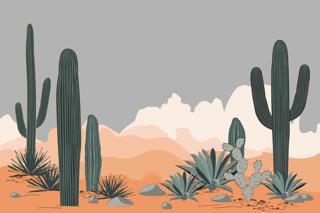 Sage Green Desert Cactus Landscape Wall Mural pattern artwork
