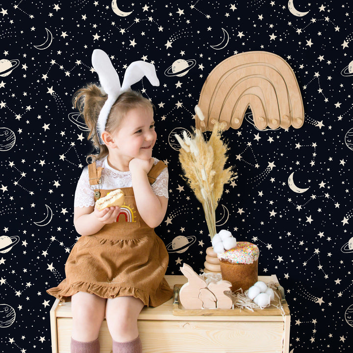 Midnight Black Cosmic Starry Sky Kids Wallpaper