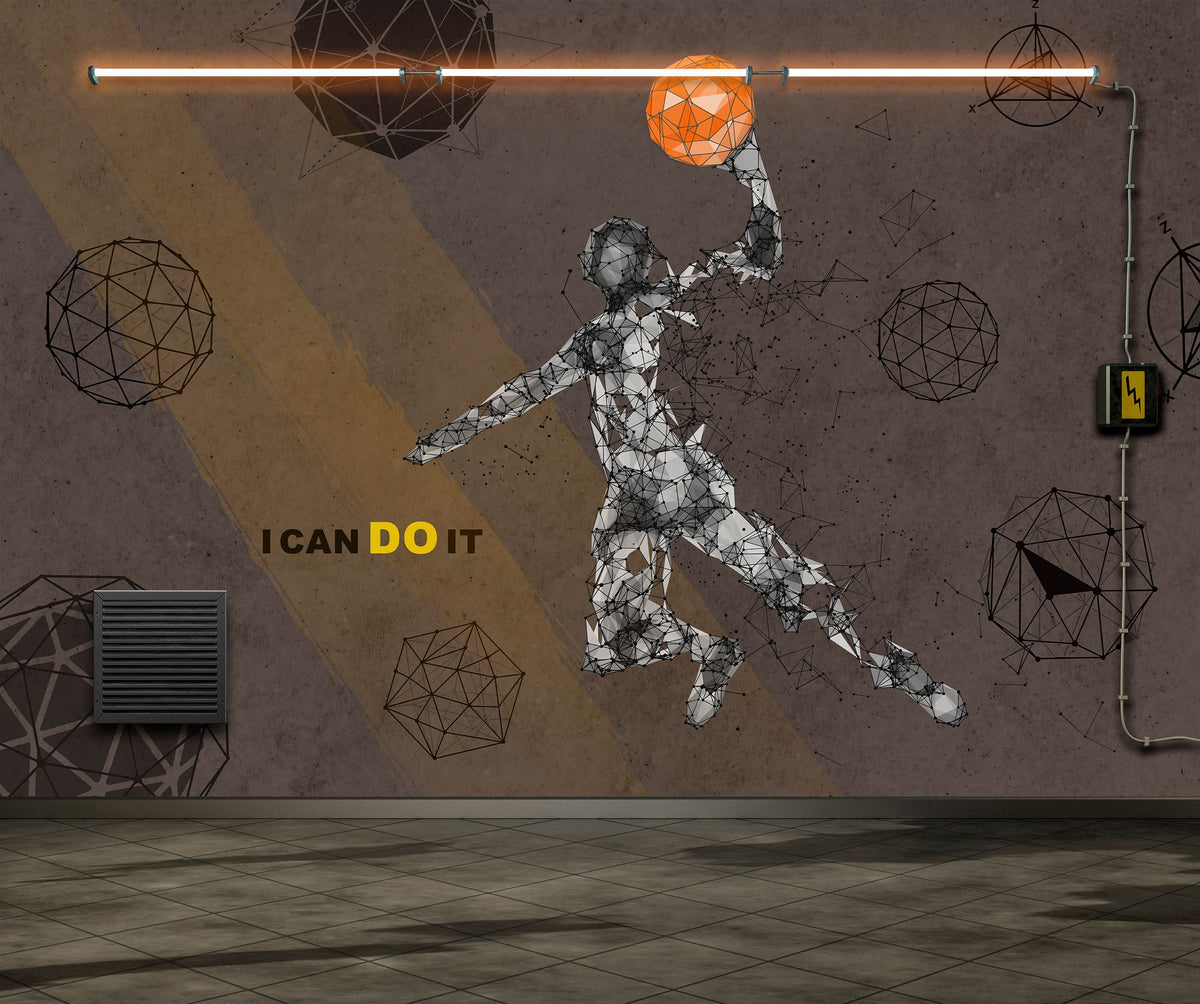 Geometric Basketball Player Abstract Wall Mural
