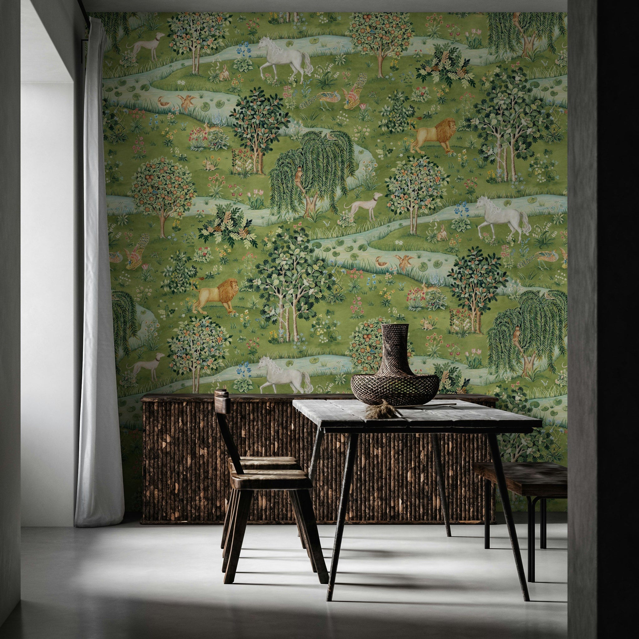 Forest Green Pastoral Wildlife Wallpaper