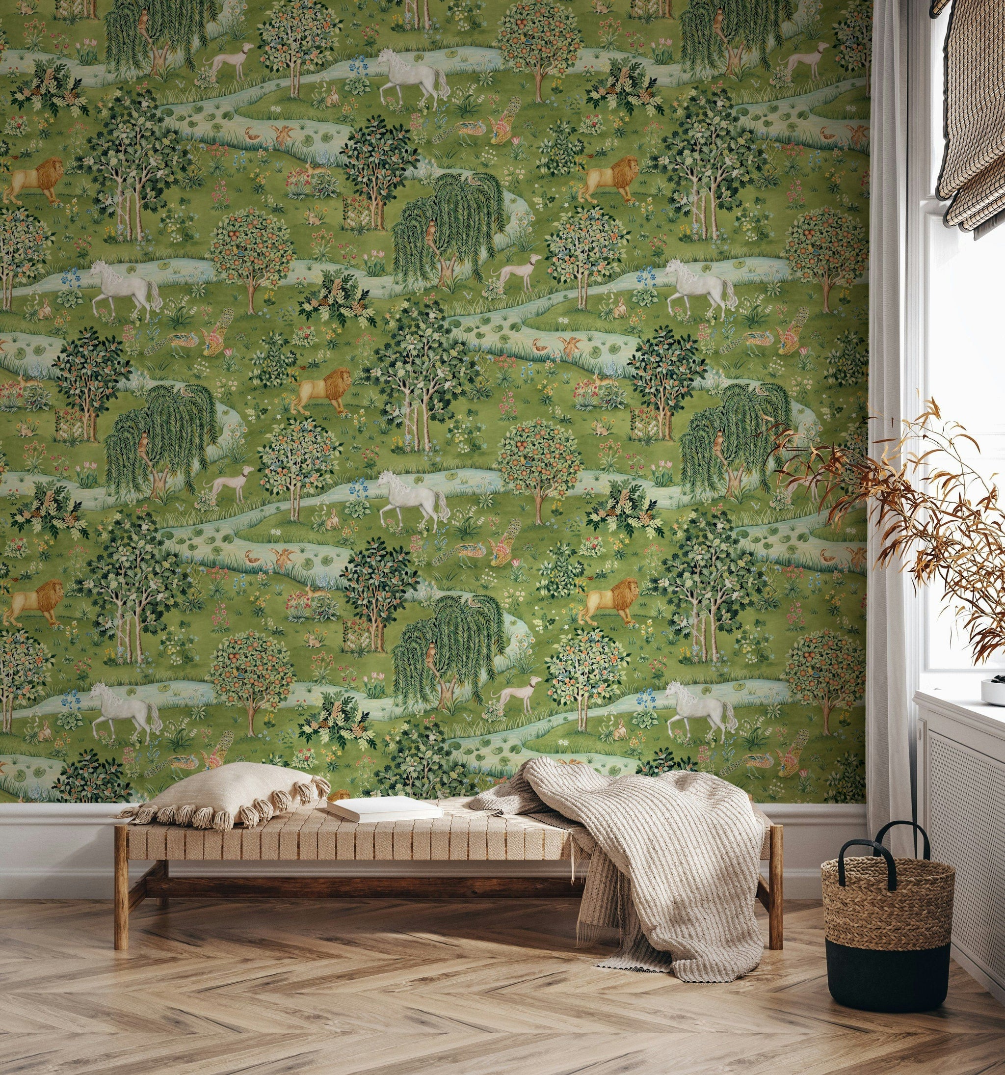 Forest Green Pastoral Wildlife Wallpaper