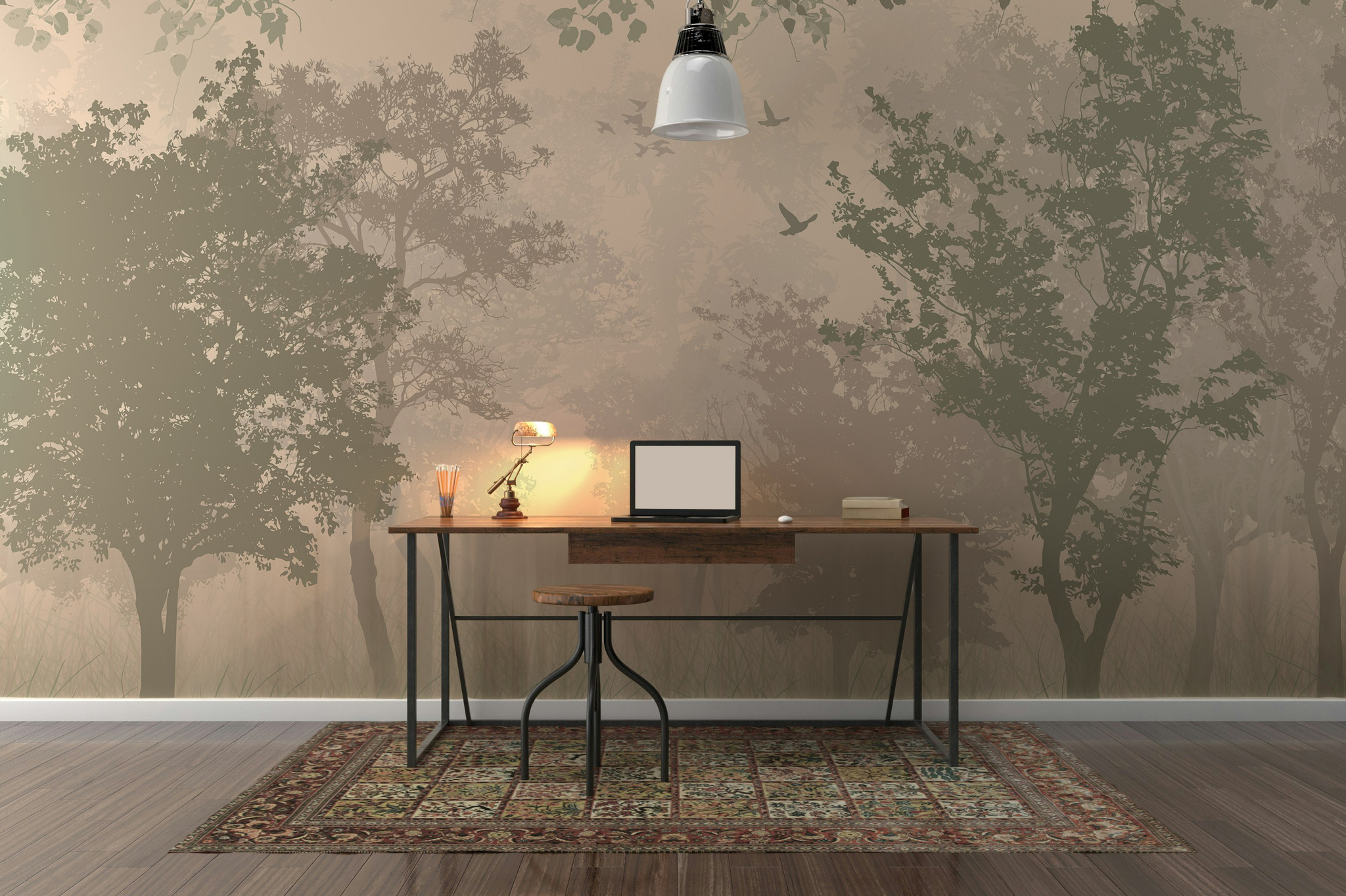 Misty Forest Wallpaper Tree Silhouettes Neutral Wall Mural
