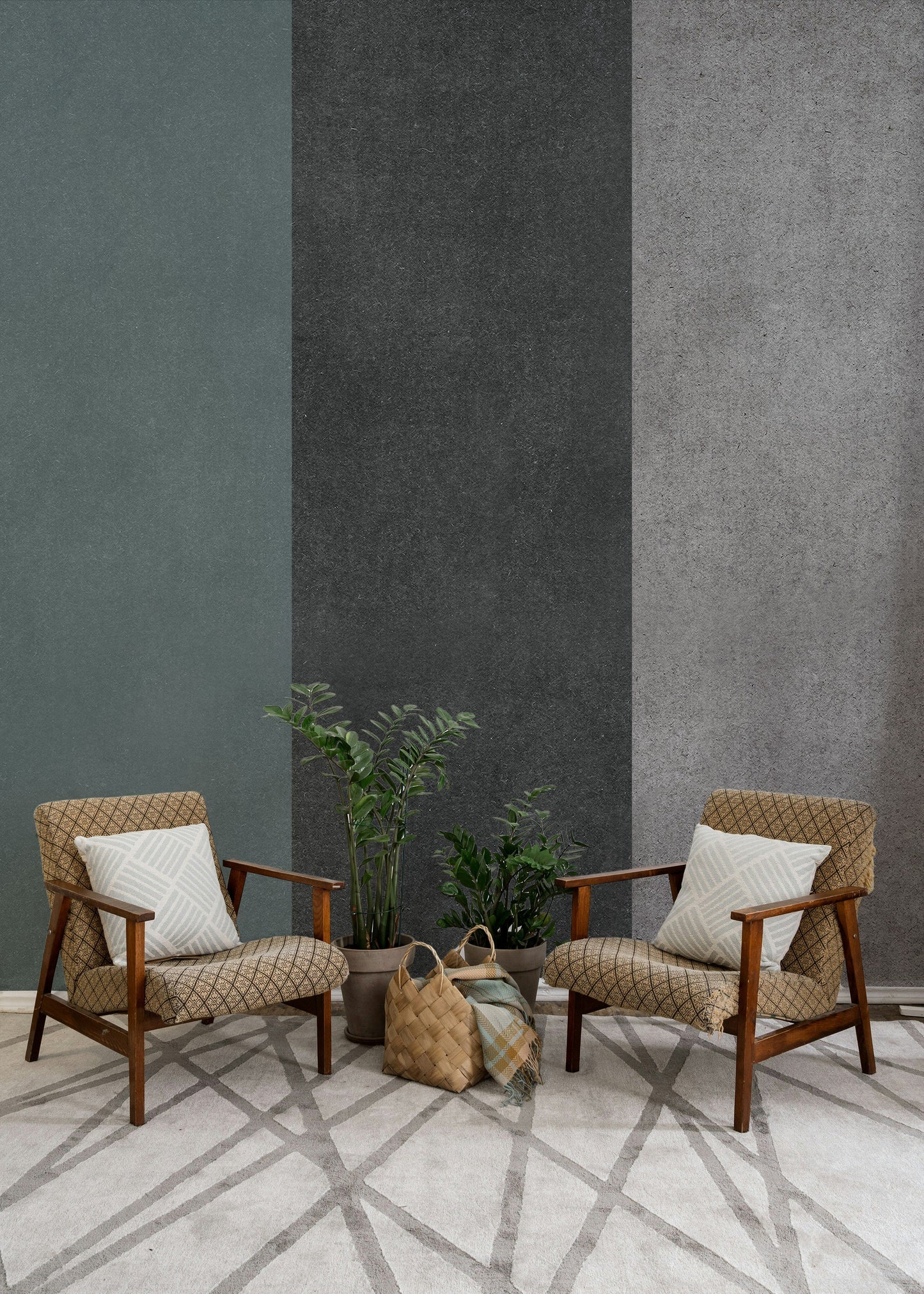 Striped Wallpaper Gray Blue Black Modern Wall Mural