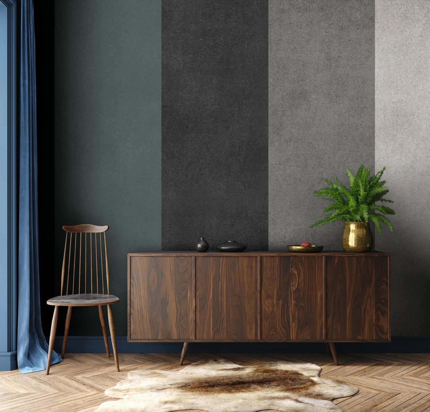 Striped Wallpaper Gray Blue Black Modern Wall Mural