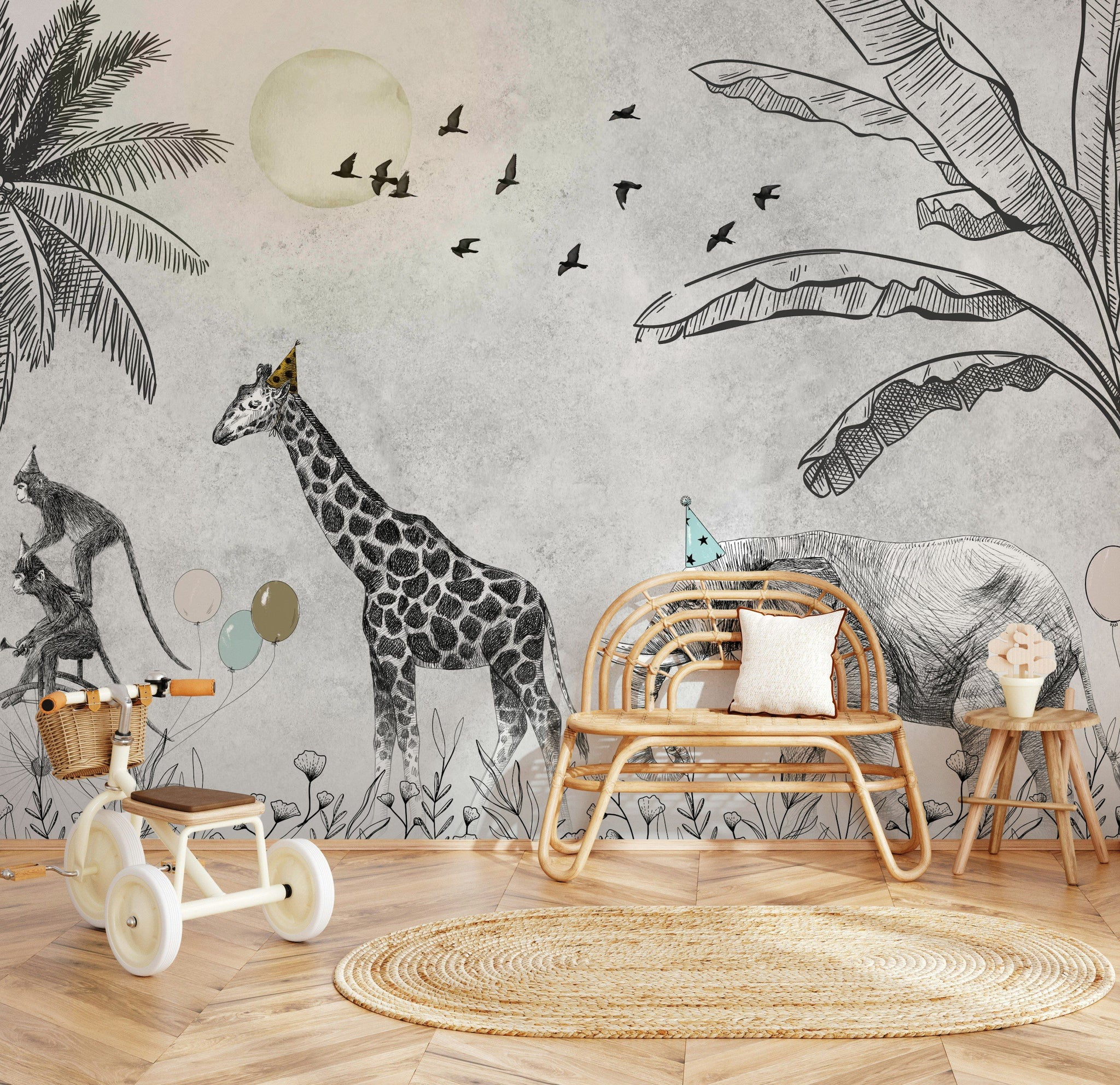Safari Animals Sketch Wallpaper Jungle Wall Mural
