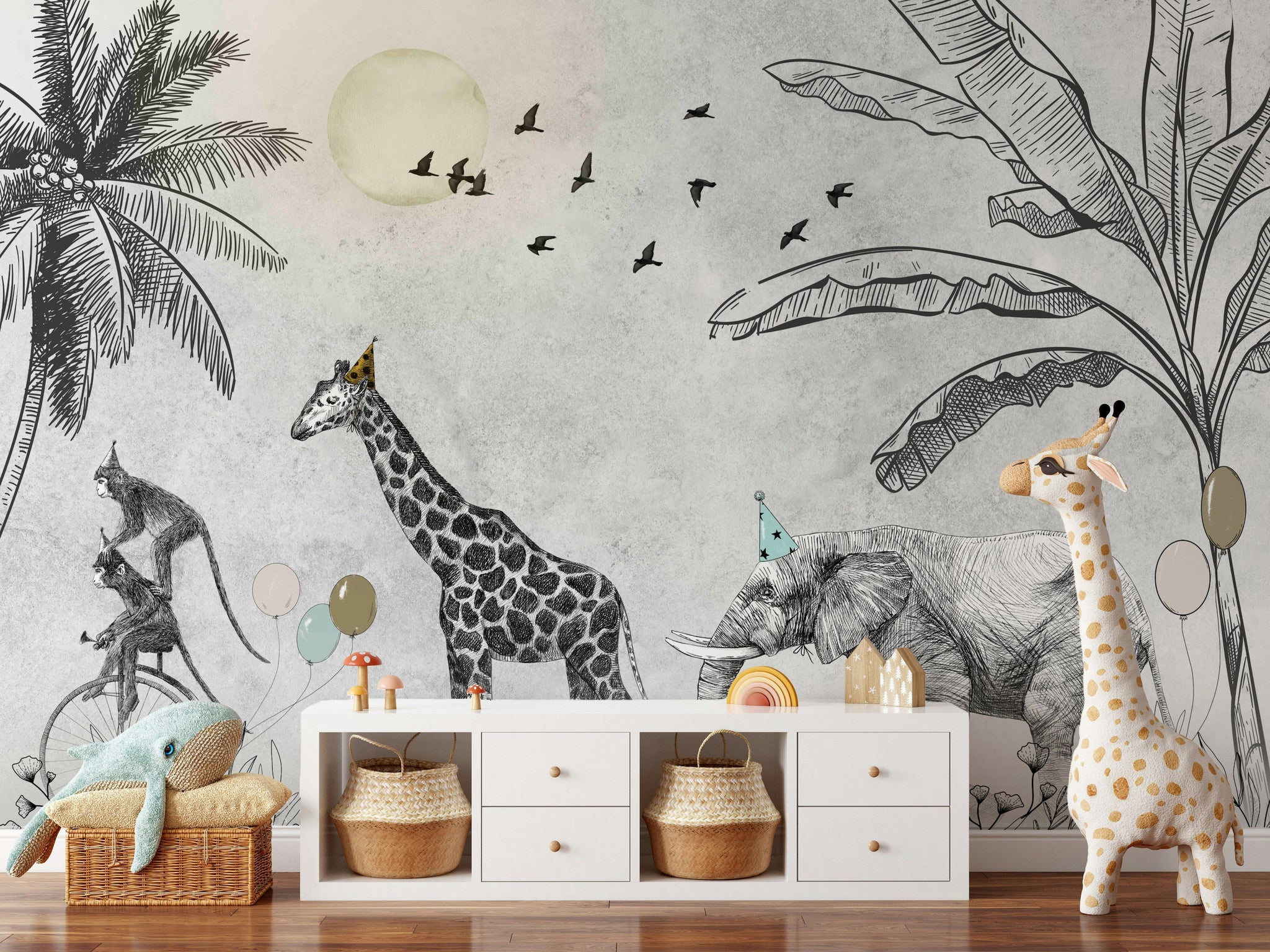 Safari Animals Sketch Wallpaper Jungle Wall Mural