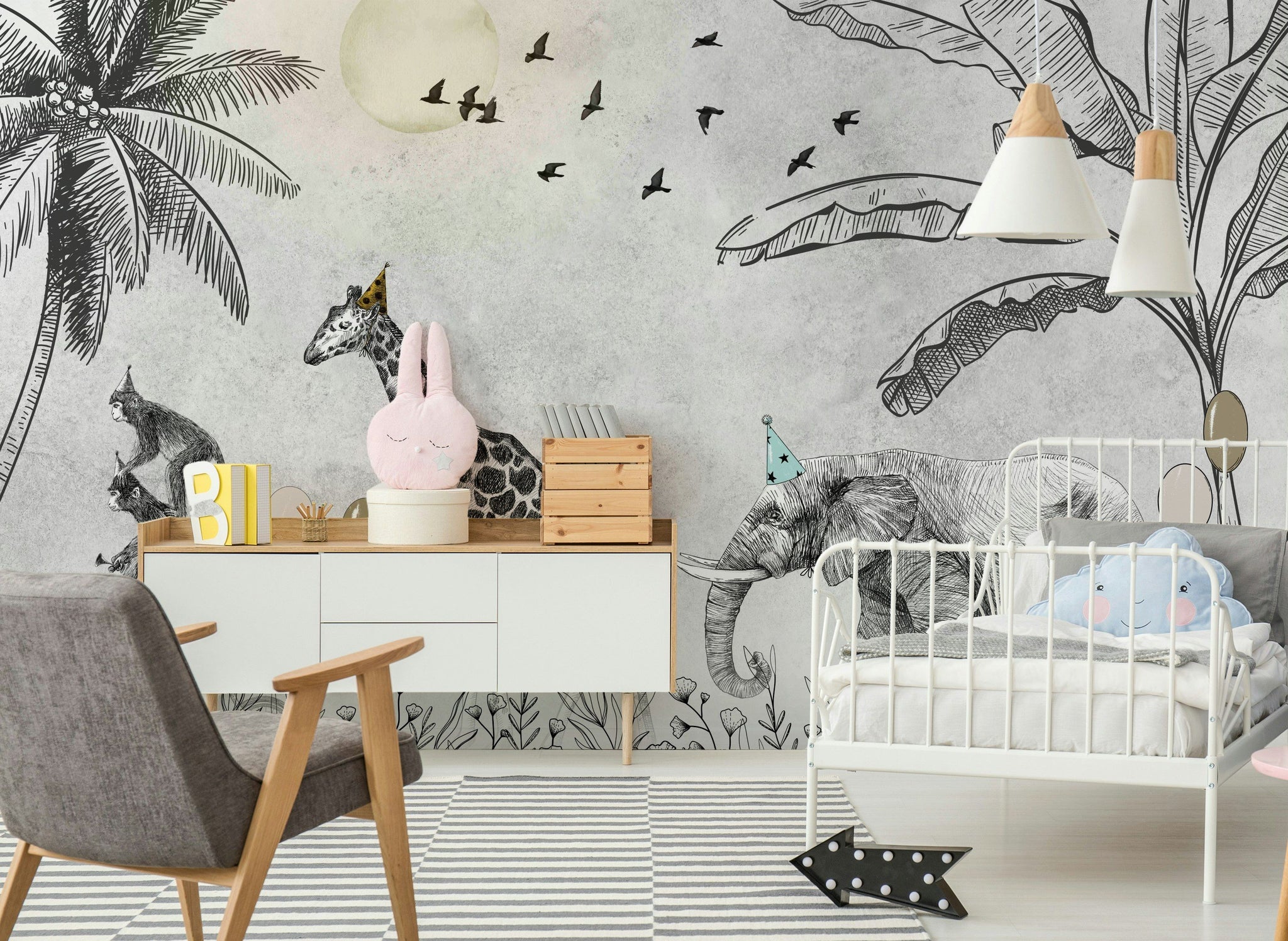 Safari Animals Sketch Wallpaper Jungle Wall Mural