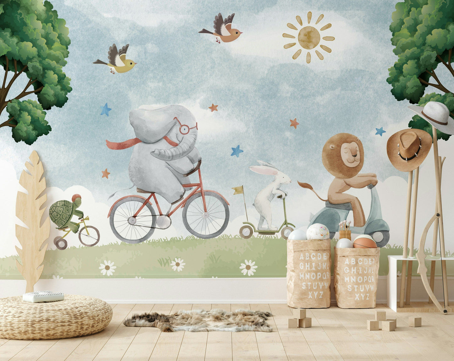 Animal Wallpaper Bicycle Scooter Nursery Wall Mural