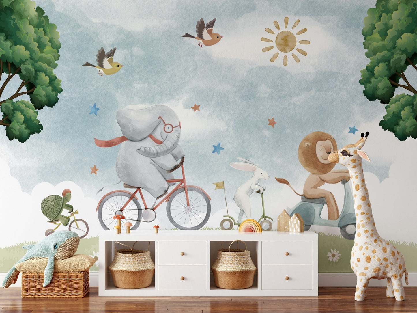 Animal Wallpaper Bicycle Scooter Nursery Wall Mural