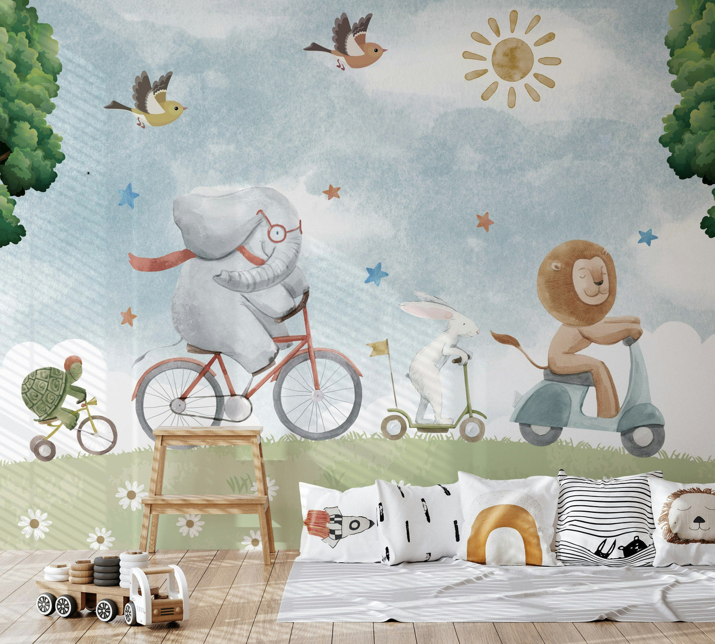 Animal Wallpaper Bicycle Scooter Nursery Wall Mural
