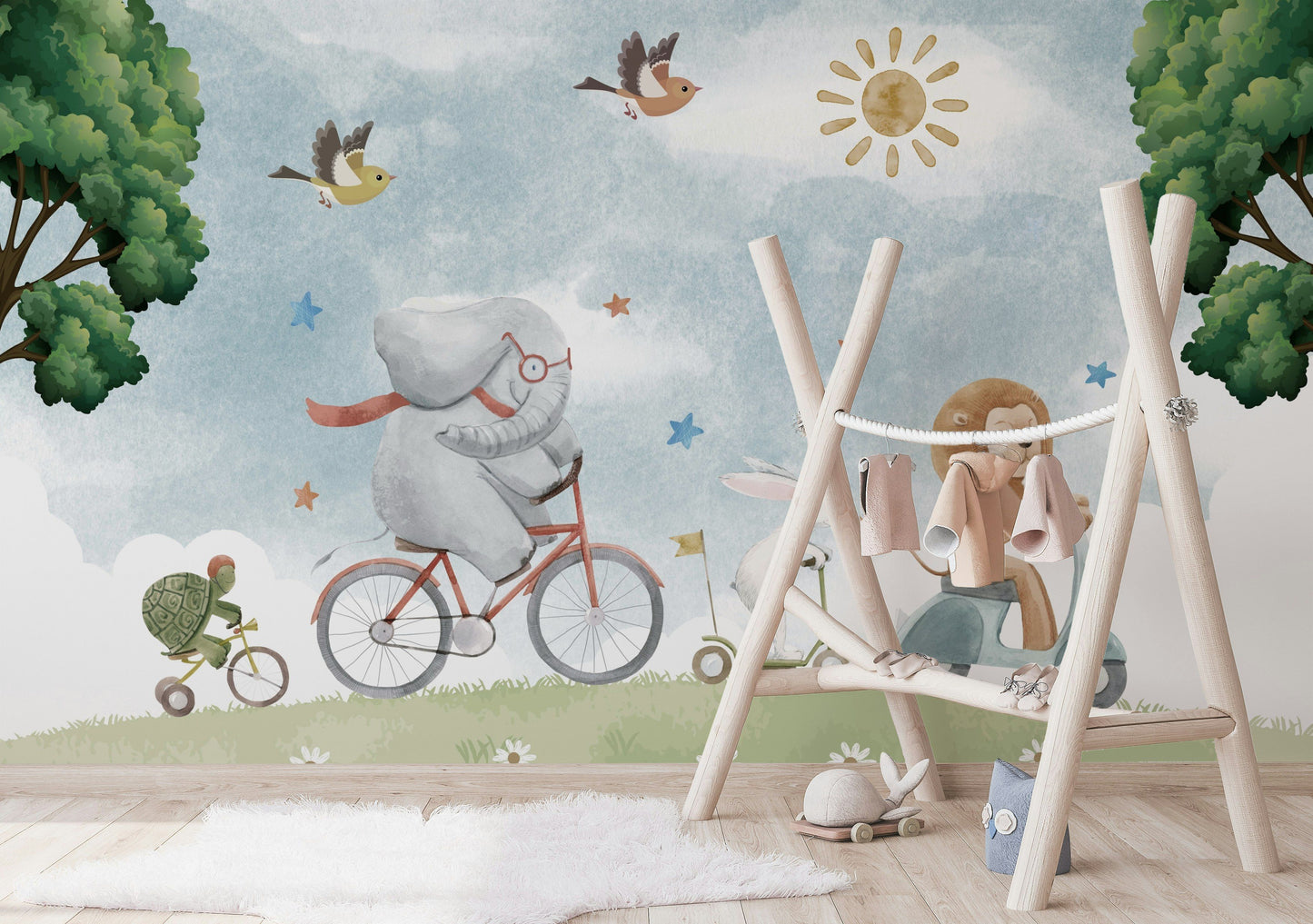 Animal Wallpaper Bicycle Scooter Nursery Wall Mural
