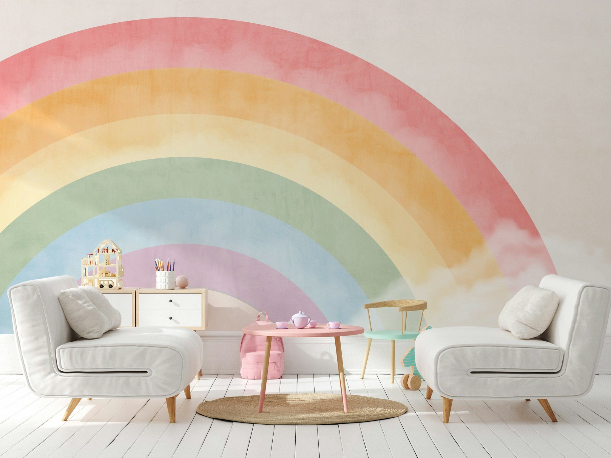 Pastel Rainbow Kids Room Wall Mural
