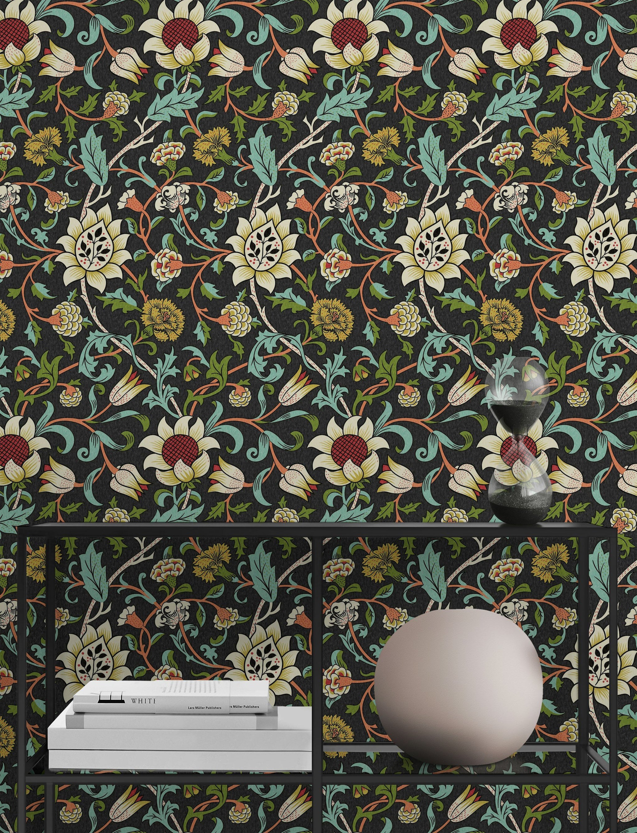 Vintage Floral Wallpaper Dark Botanical Vine Pattern Wall Mural