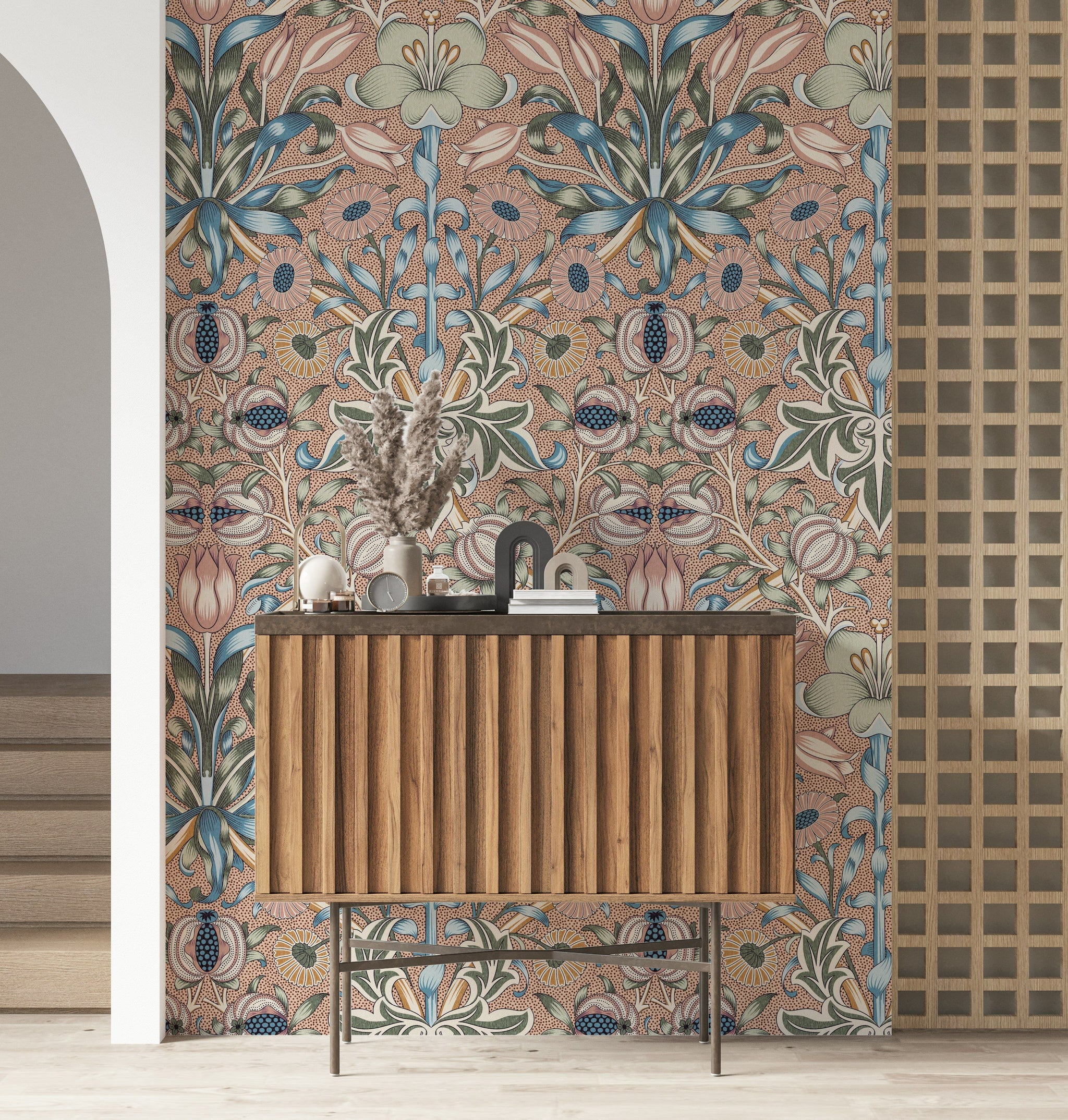 Vintage Floral Wallpaper Blue Green Botanical Pattern Wall Mural