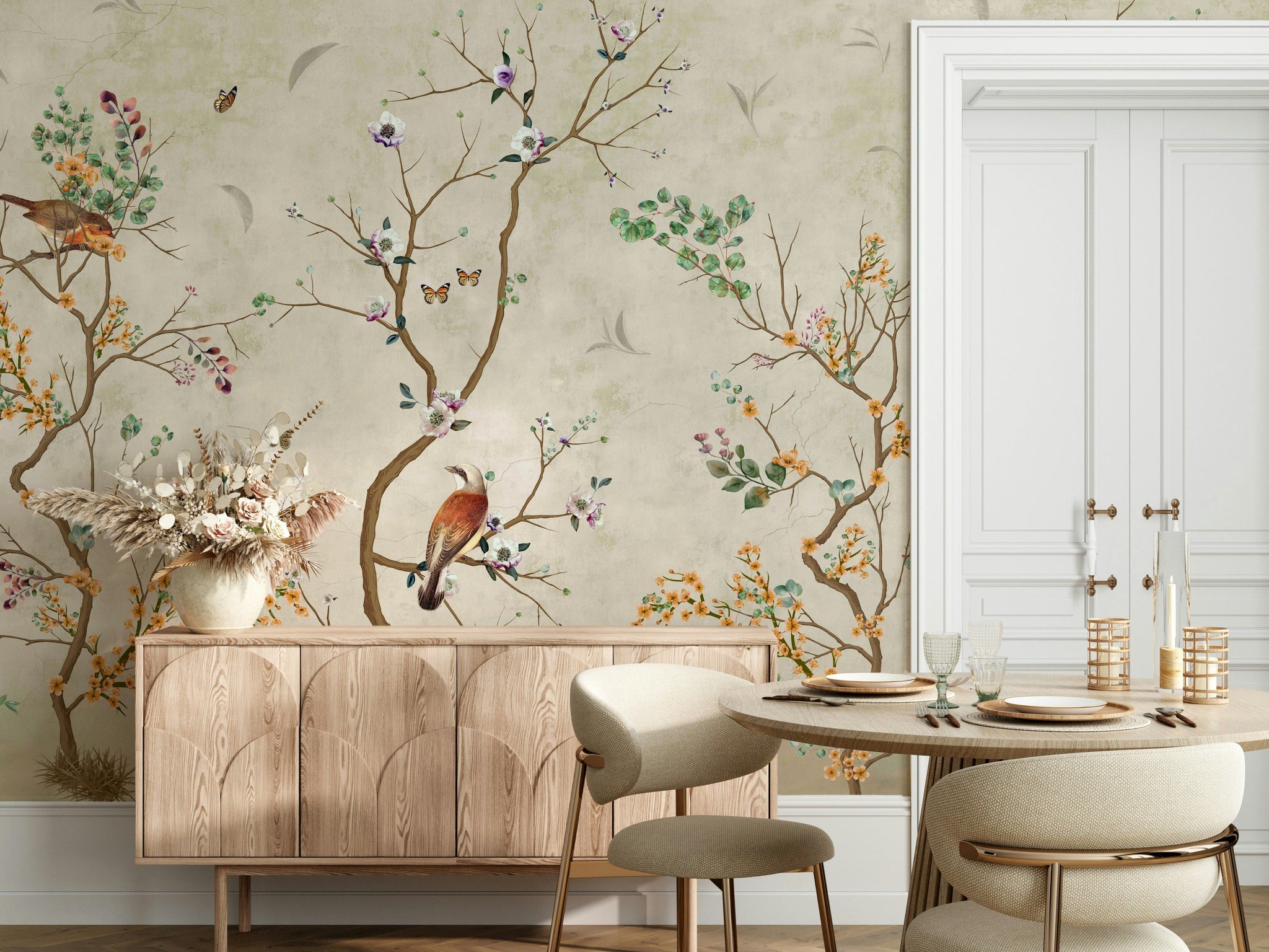Chinoiserie Birds and Flowers Wallpaper Mural