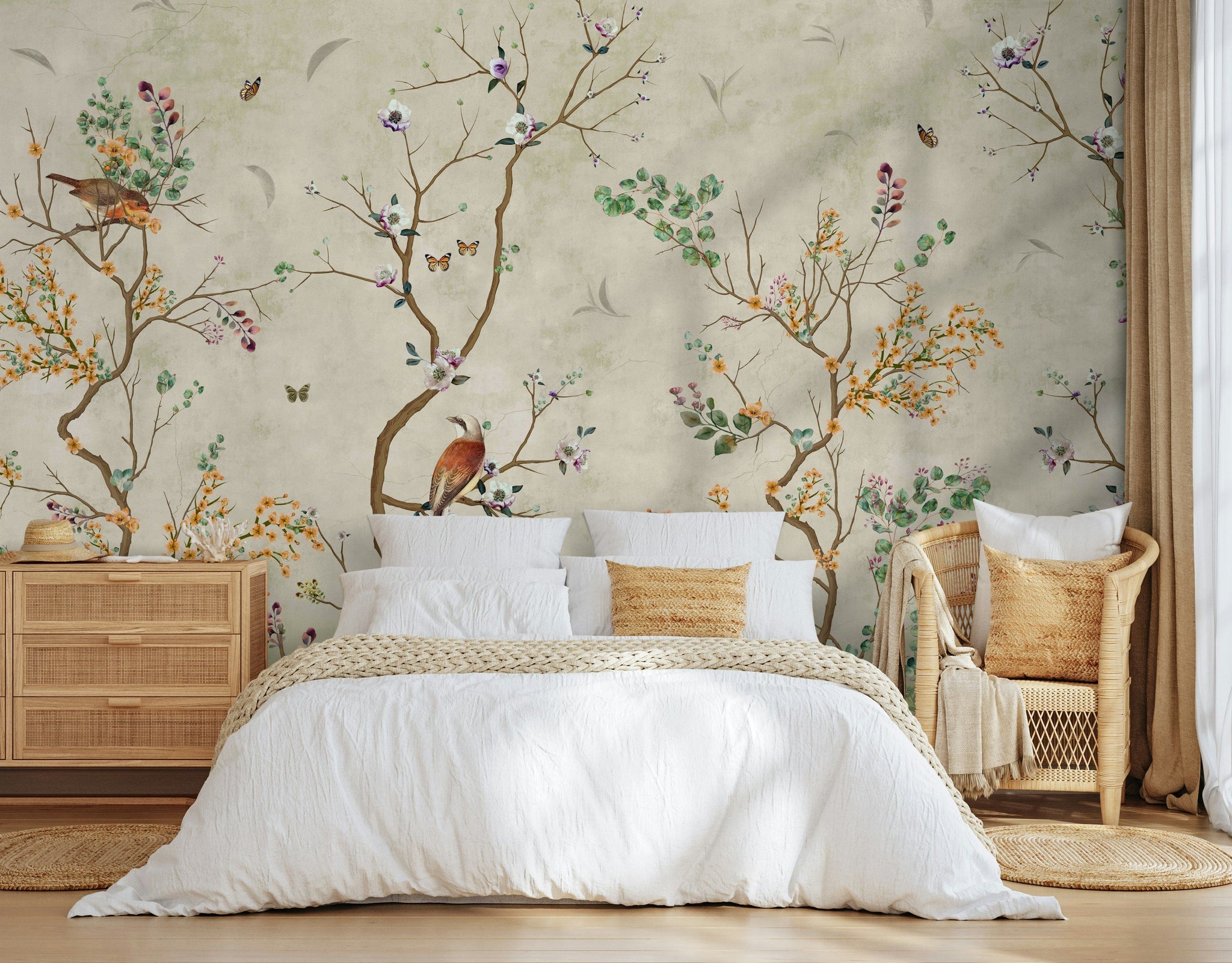 Chinoiserie Birds and Flowers Wallpaper Mural