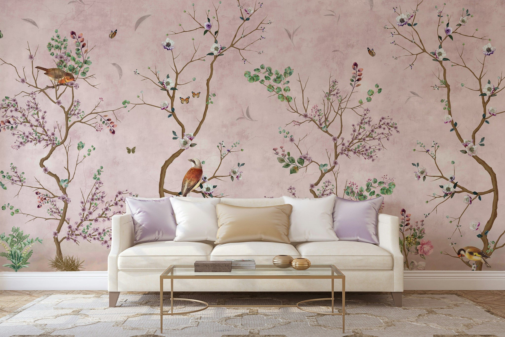 Chinoiserie Bird Branches Wallpaper Vintage Wall Mural