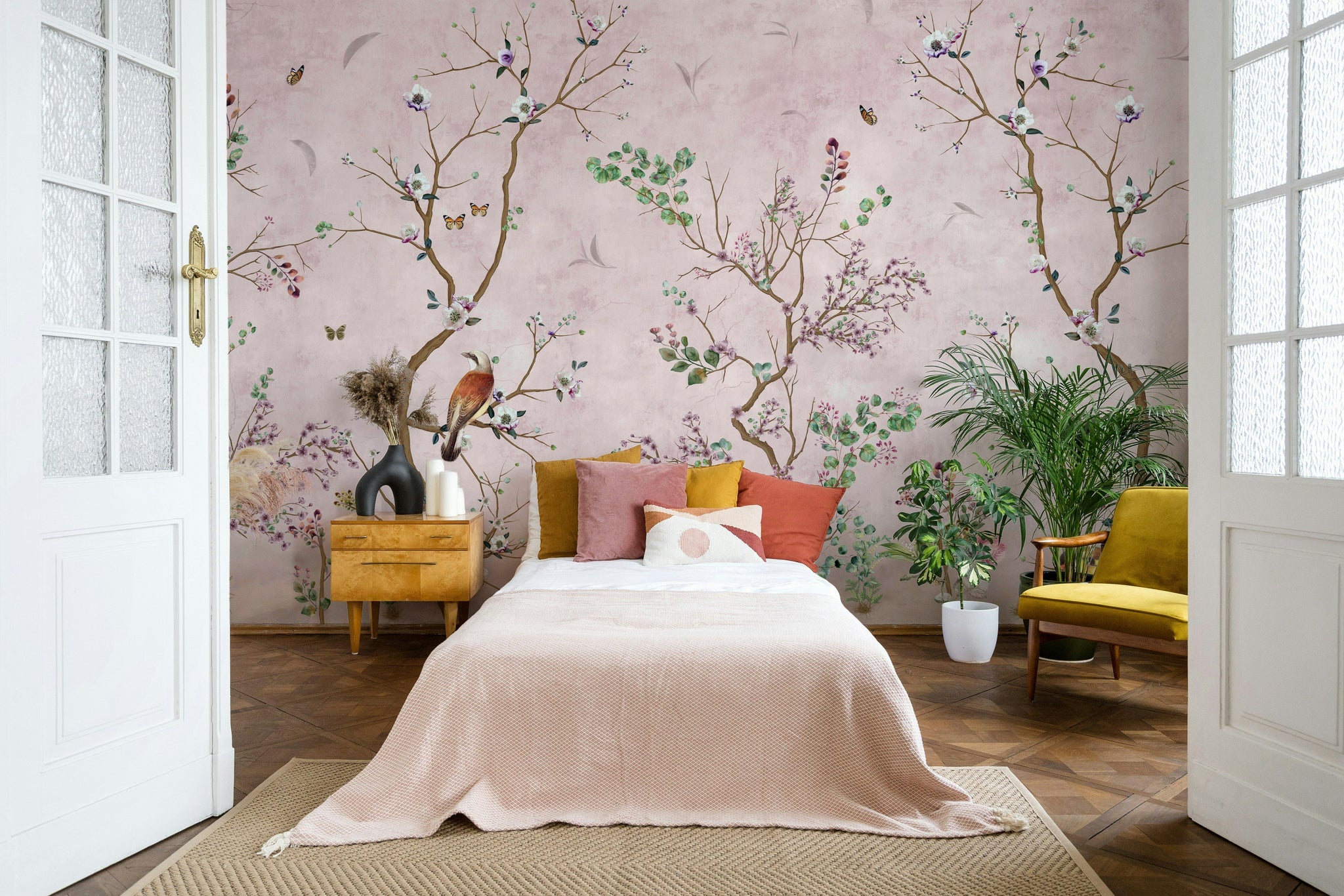 Chinoiserie Bird Branches Wallpaper Vintage Wall Mural