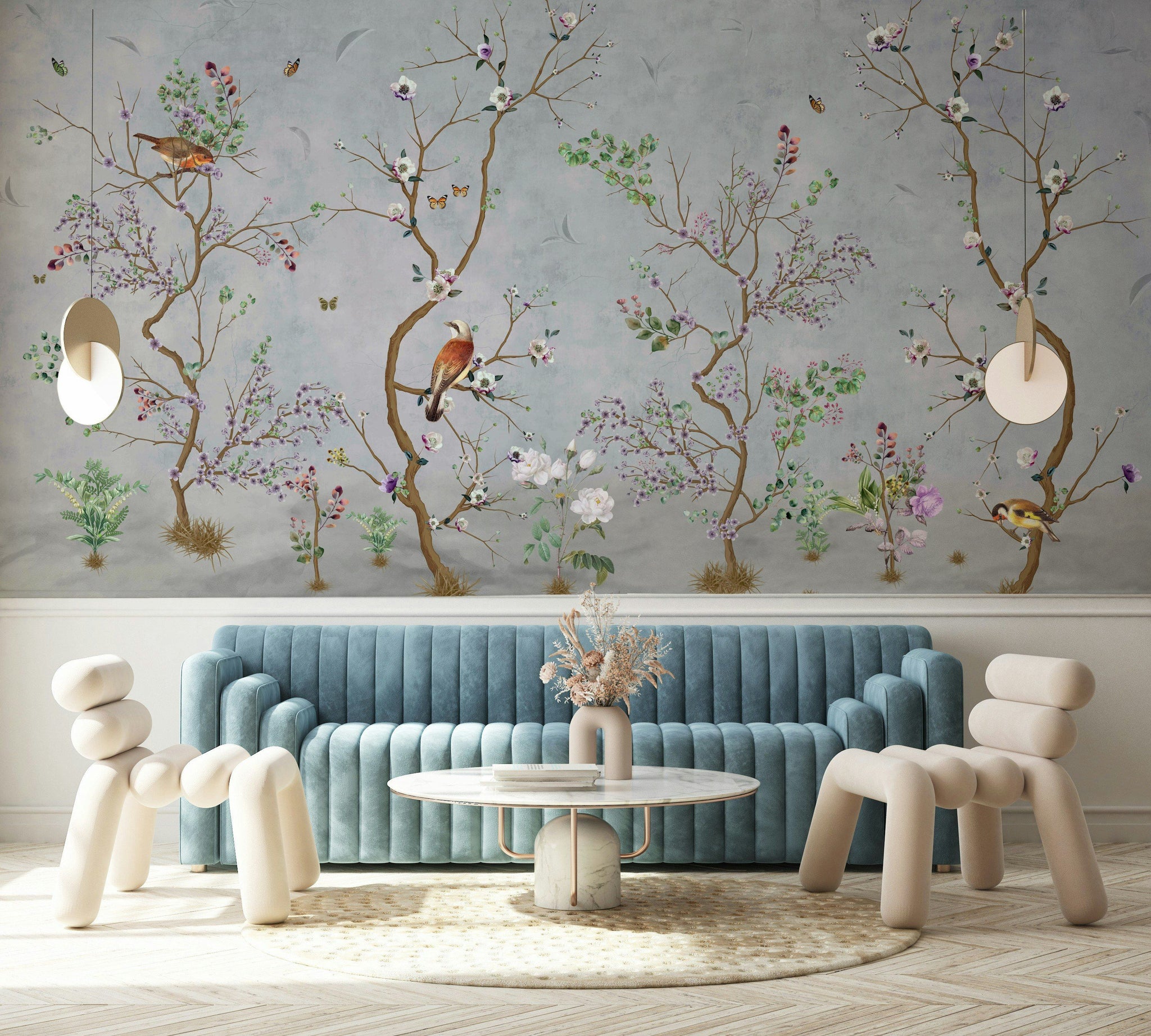 Floral Bird Branches Wallpaper Botanical Wall Mural