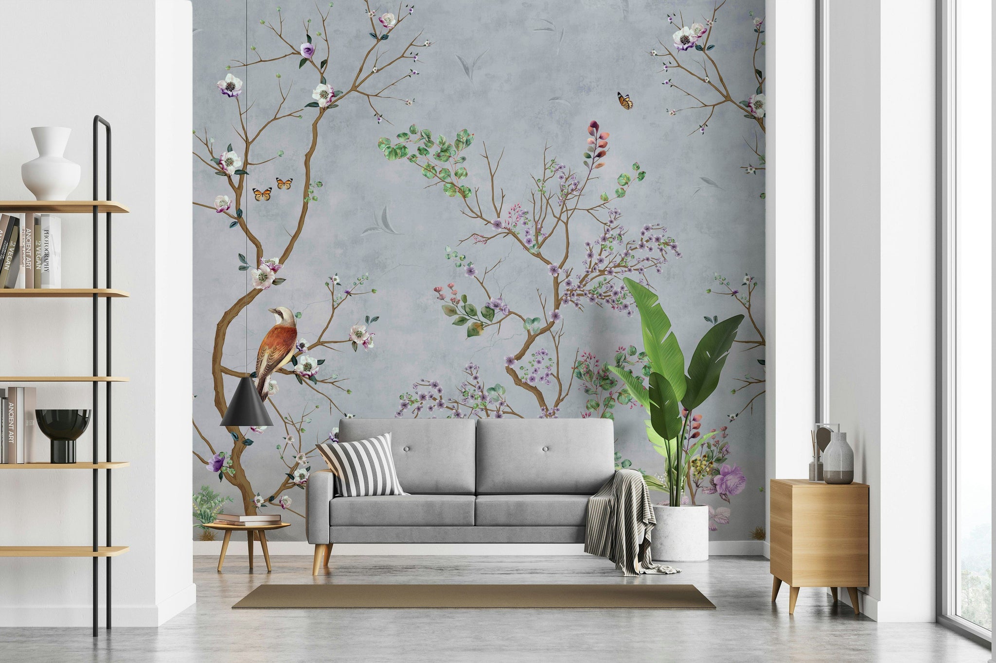 Floral Bird Branches Wallpaper Botanical Wall Mural