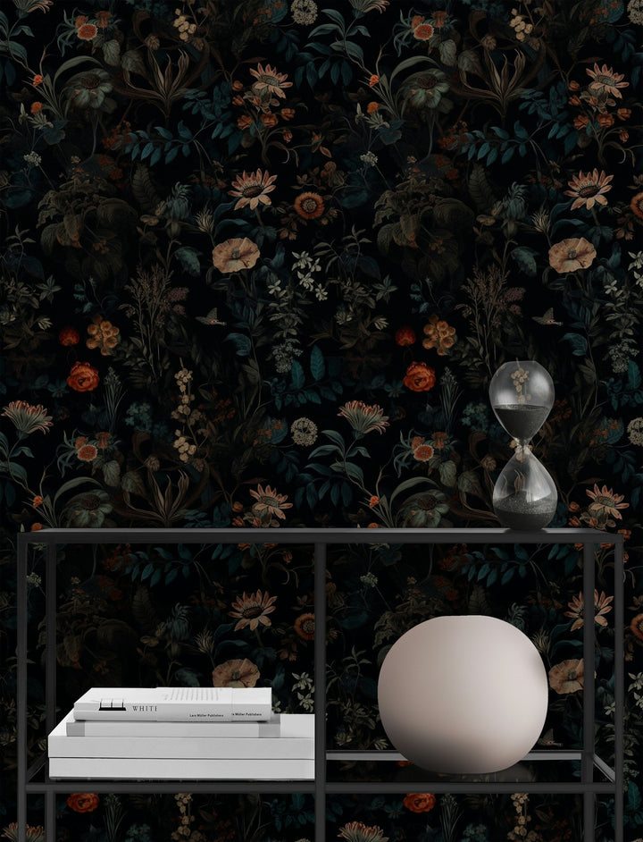 Dark Multicolor Botanical Floral Wallpaper