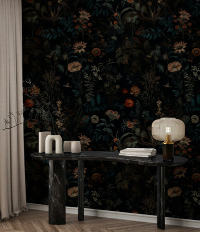 Dark Multicolor Botanical Floral Wallpaper - 2