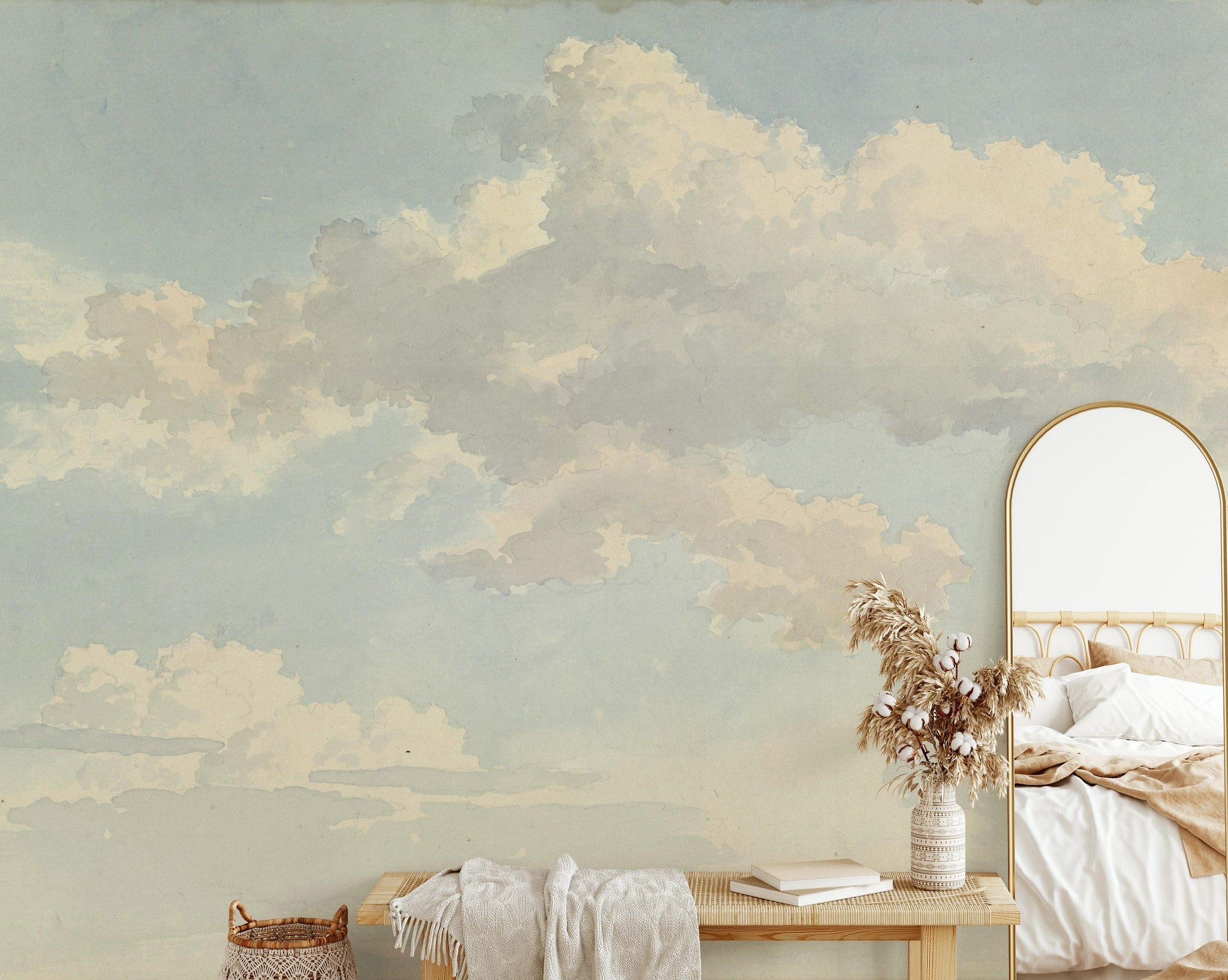Cream and Blue Cloudy Sky Wall Mural