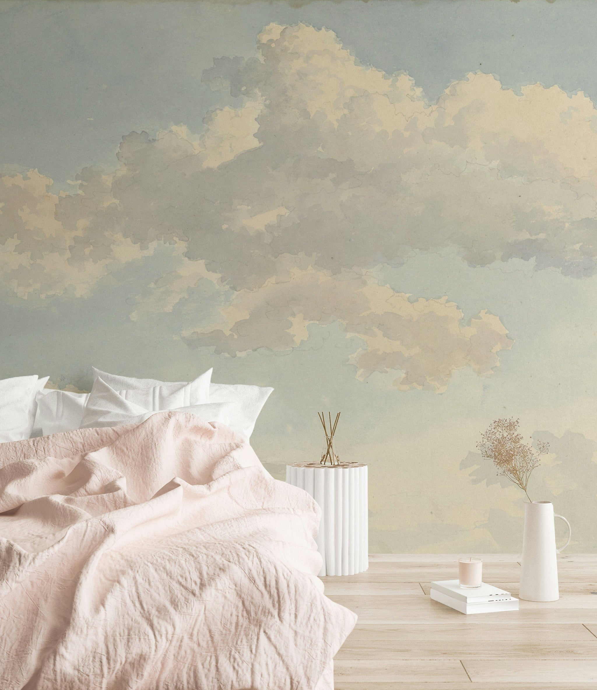 Cream and Blue Cloudy Sky Wall Mural