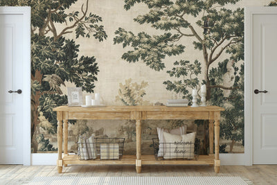 Vintage Beige Woodland Landscape Wall Mural - 2