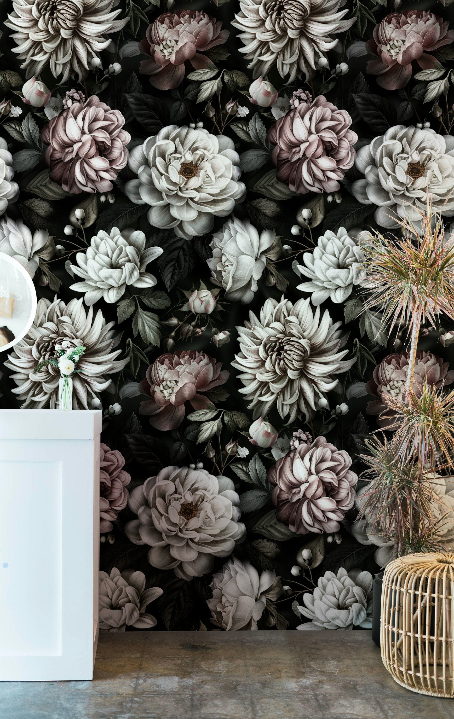 Dark Elegance Large Floral Blossom Wallpaper