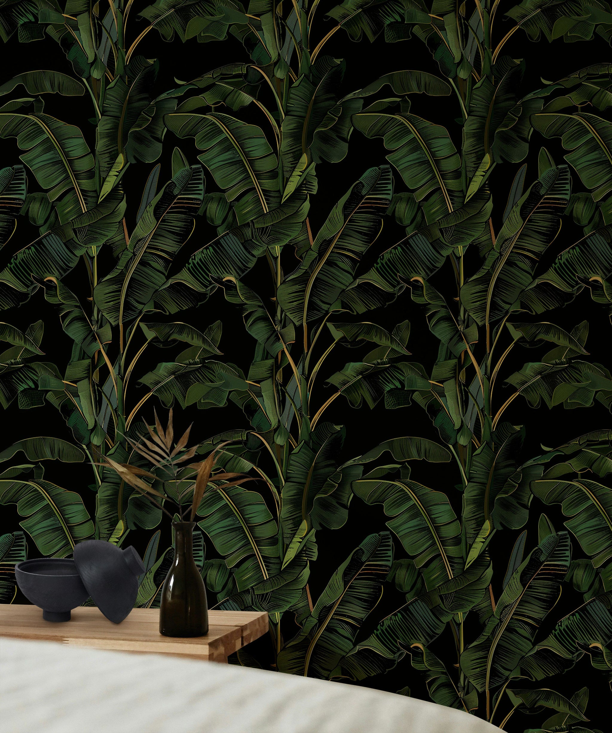 Dark Jungle Green Banana Leaf Wallpaper
