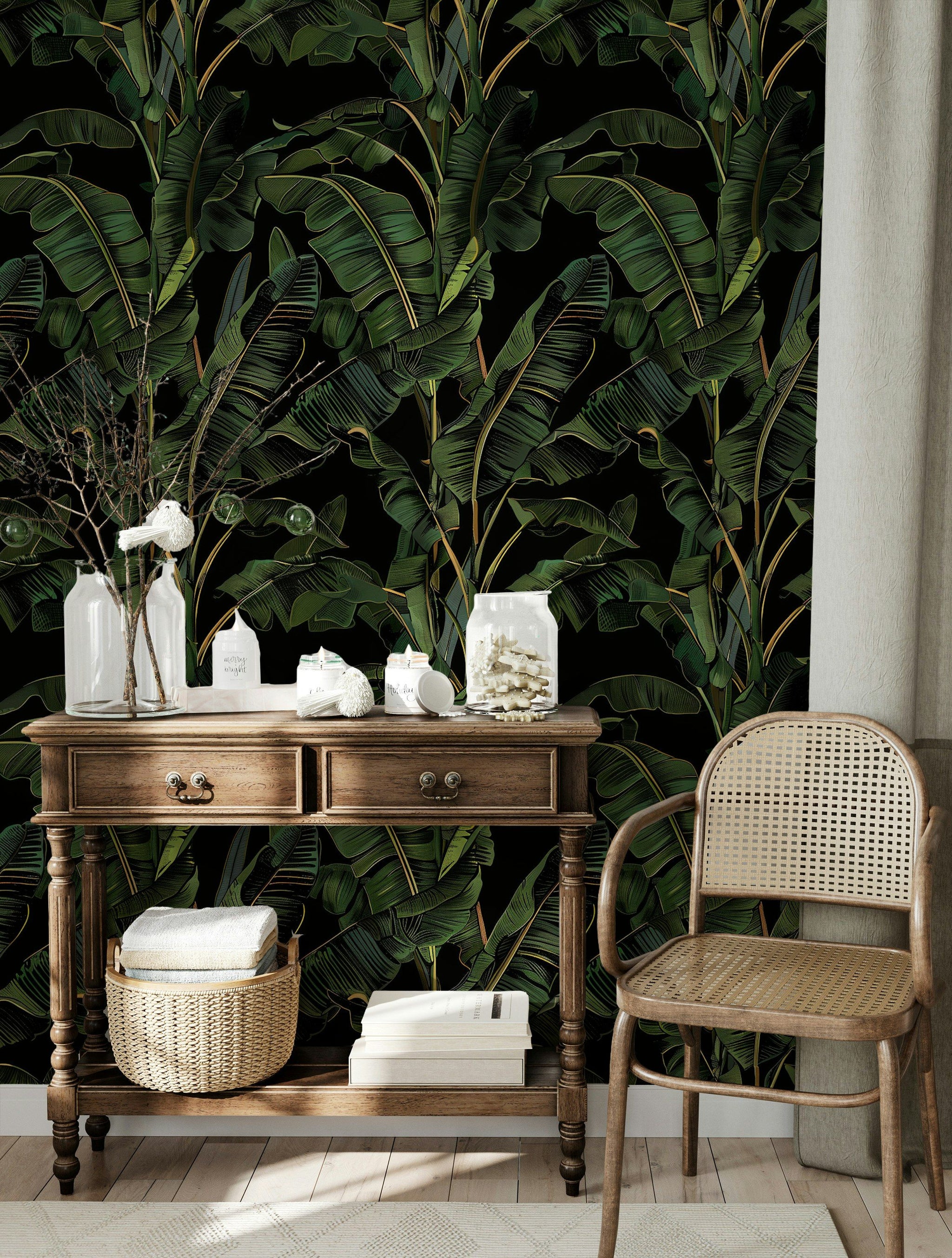 Dark Jungle Green Banana Leaf Wallpaper