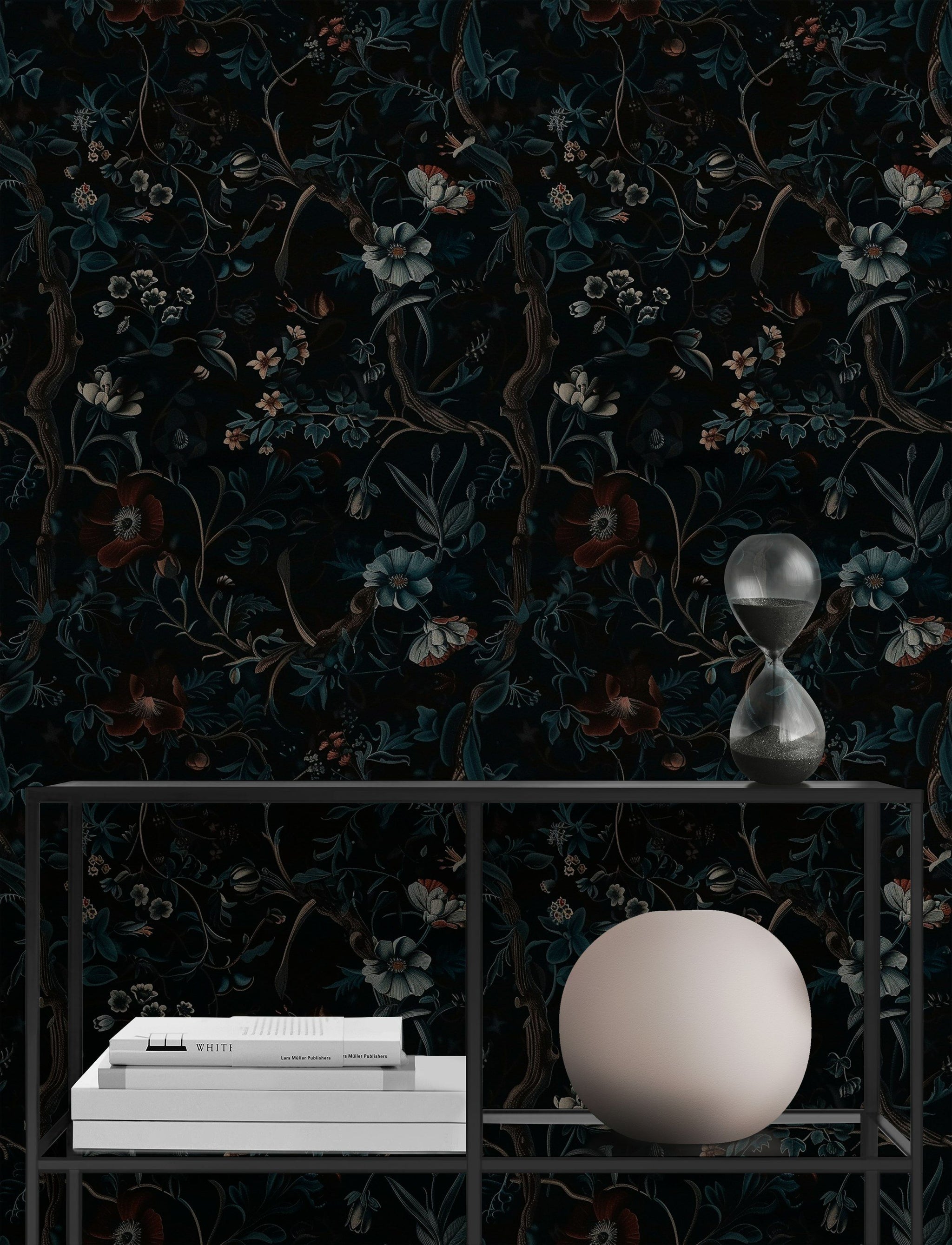 Dark Botanical Night Garden Floral Wallpaper
