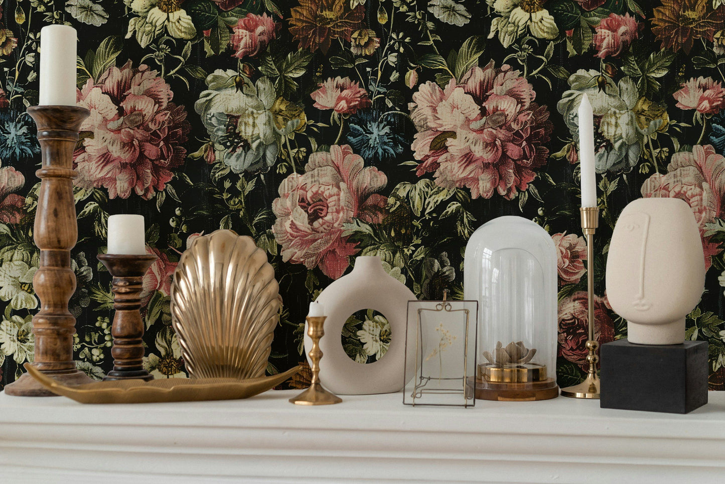 Vintage Dark Floral Wallpaper Classic Botanical Wall Mural