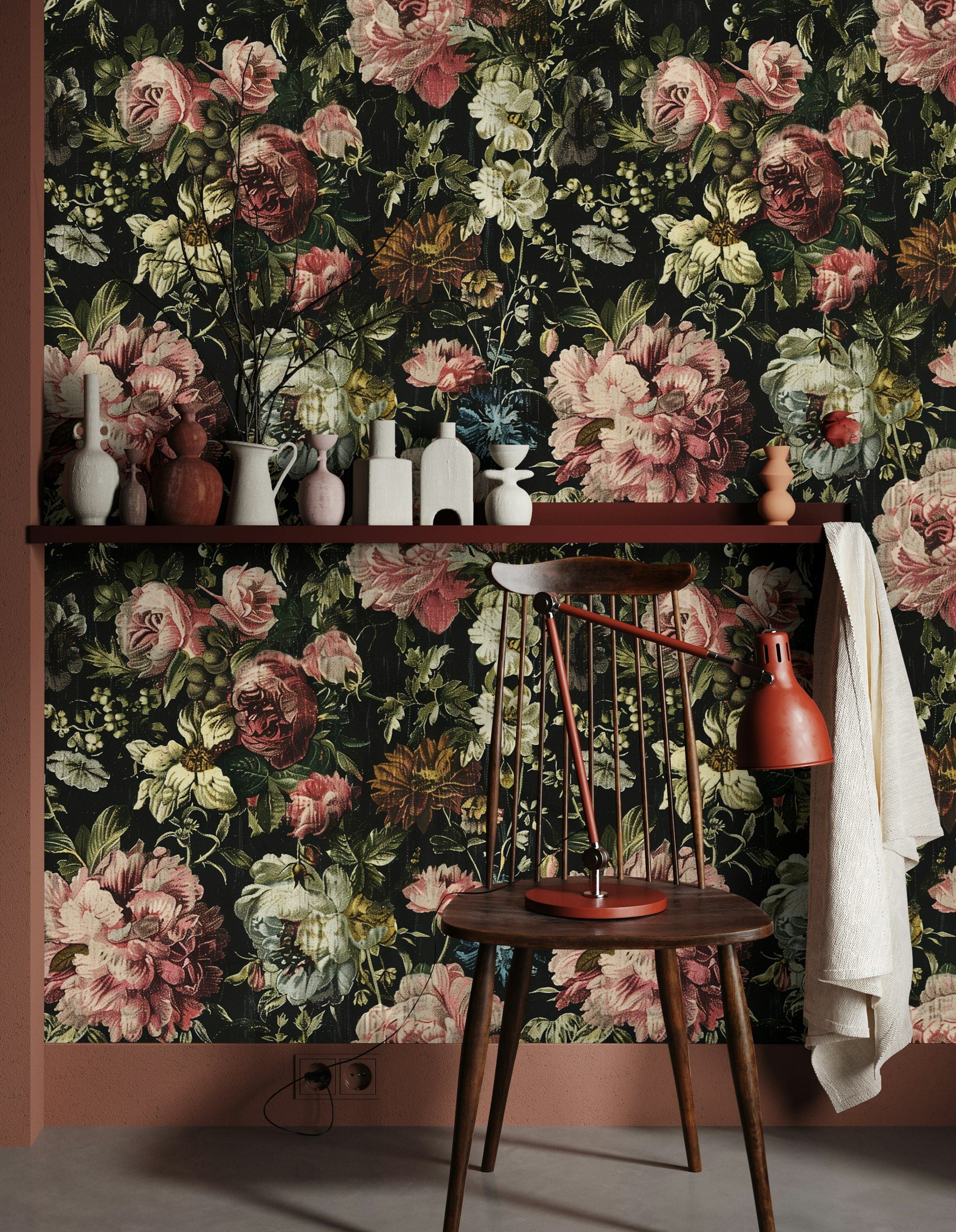 Dark Vintage Rose Floral Wallpaper