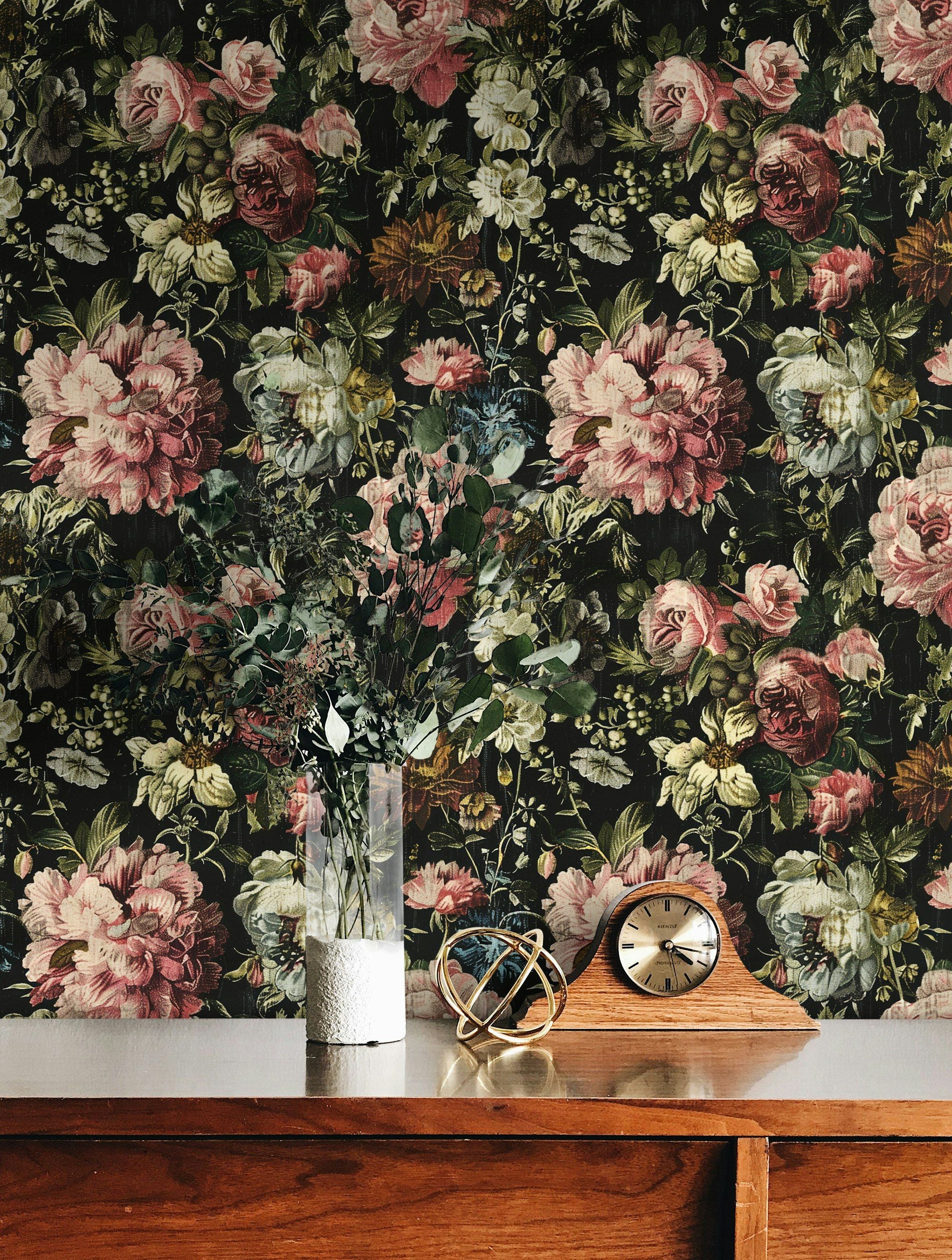 Dark Vintage Rose Floral Wallpaper