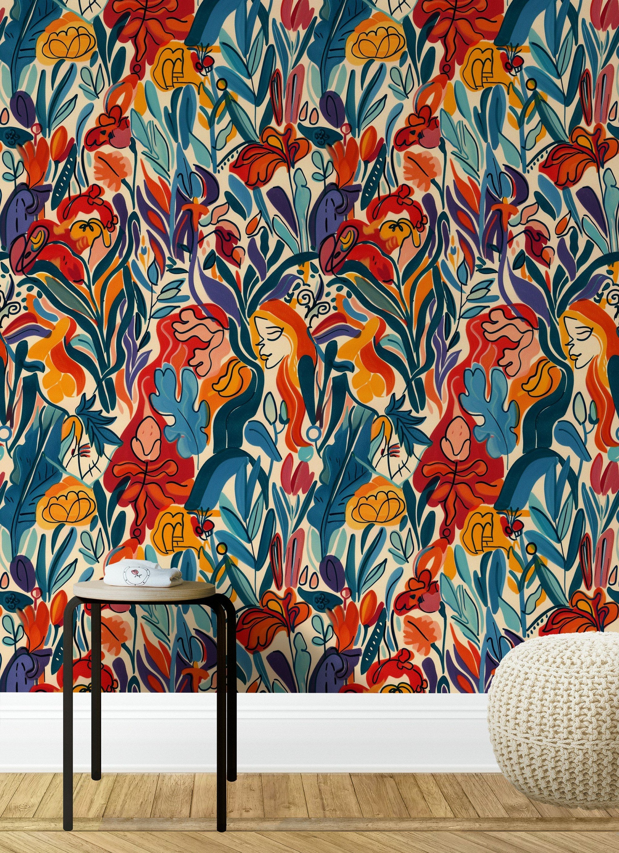 Vibrant Multicolor Abstract Floral Wallpaper