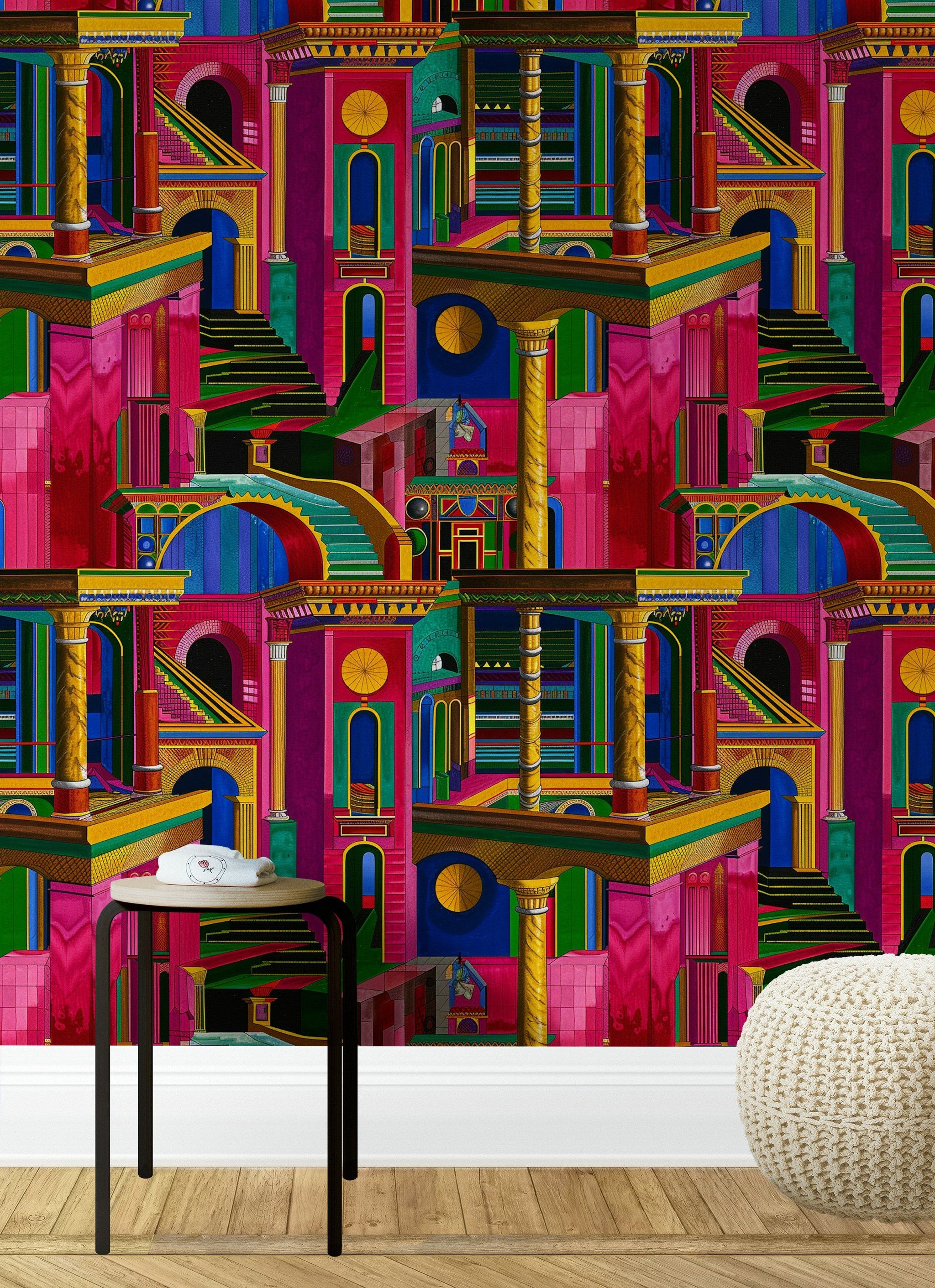 Vibrant Multicolor Geometric Architecture Wallpaper