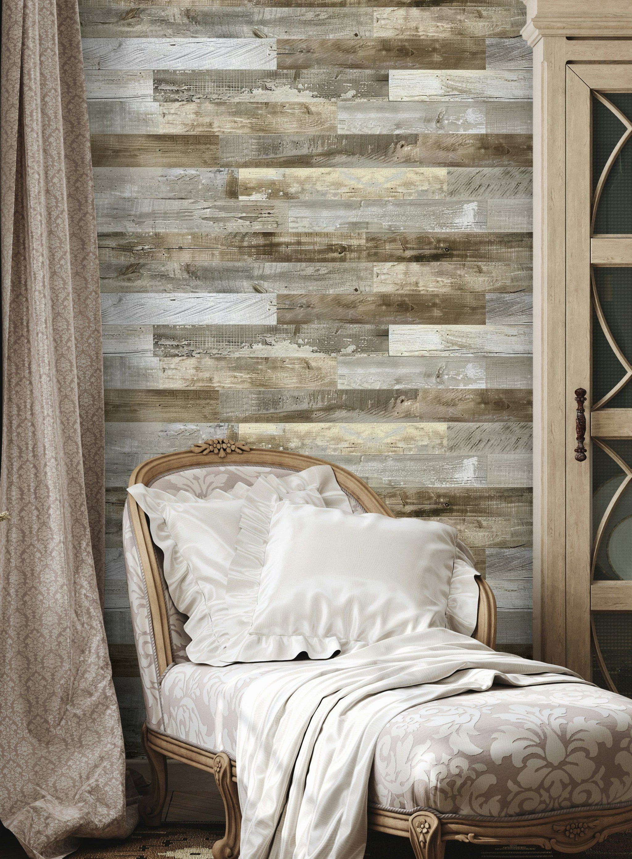 Weathered Oak Plank Rustic Wallpaper