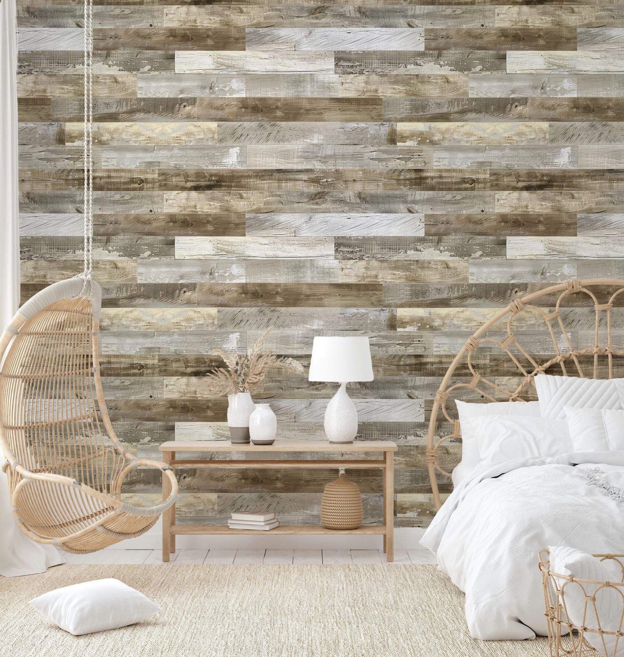 Weathered Oak Plank Rustic Wallpaper