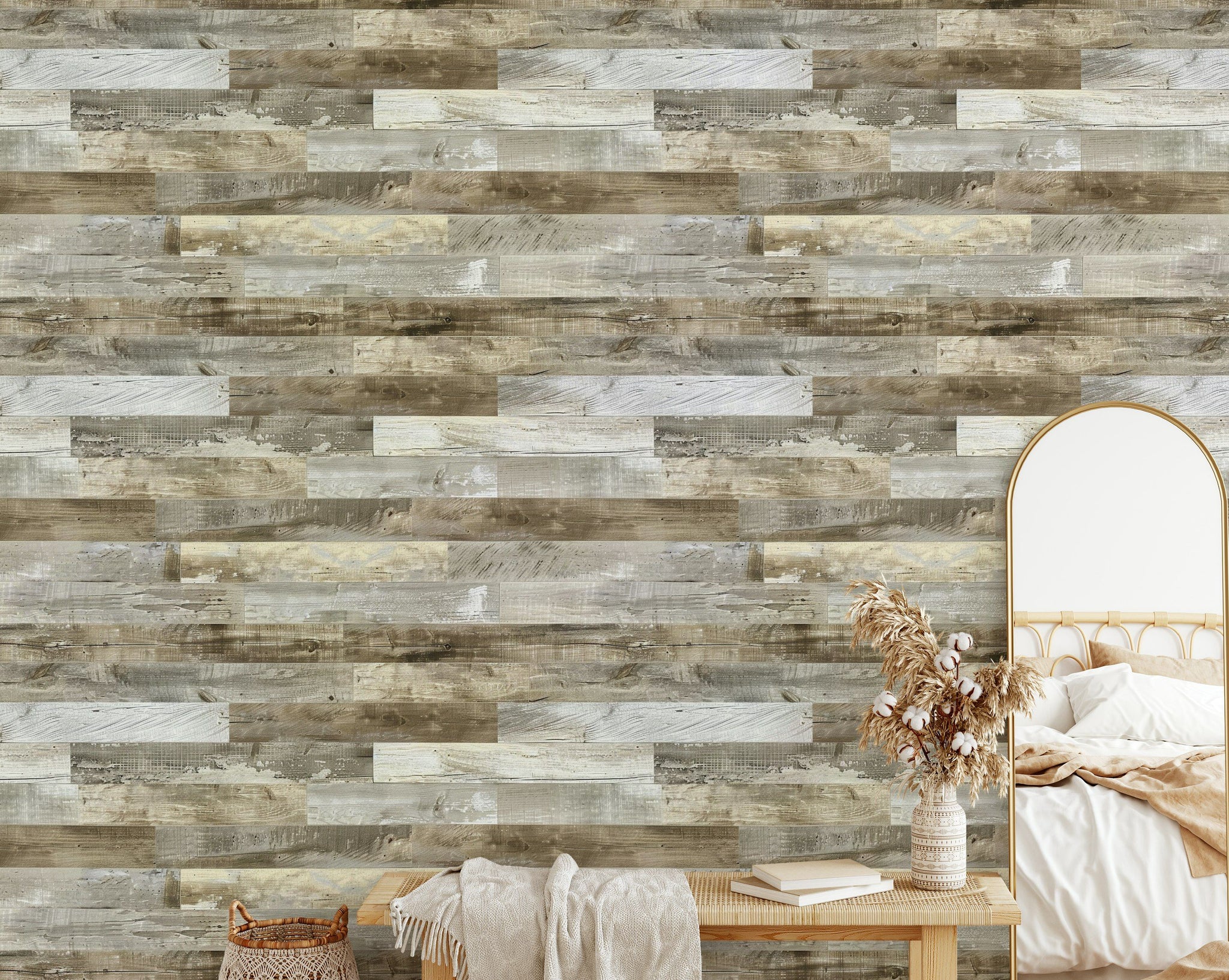 Weathered Oak Plank Rustic Wallpaper
