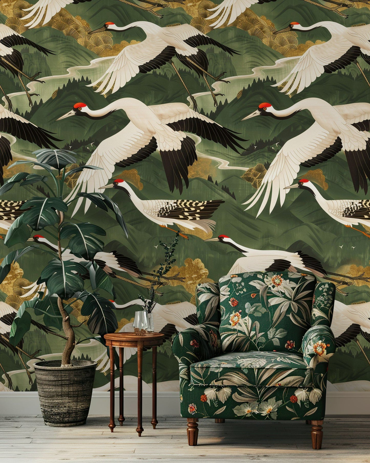 Elegant Crane Wallpaper Japanese Wall Mural