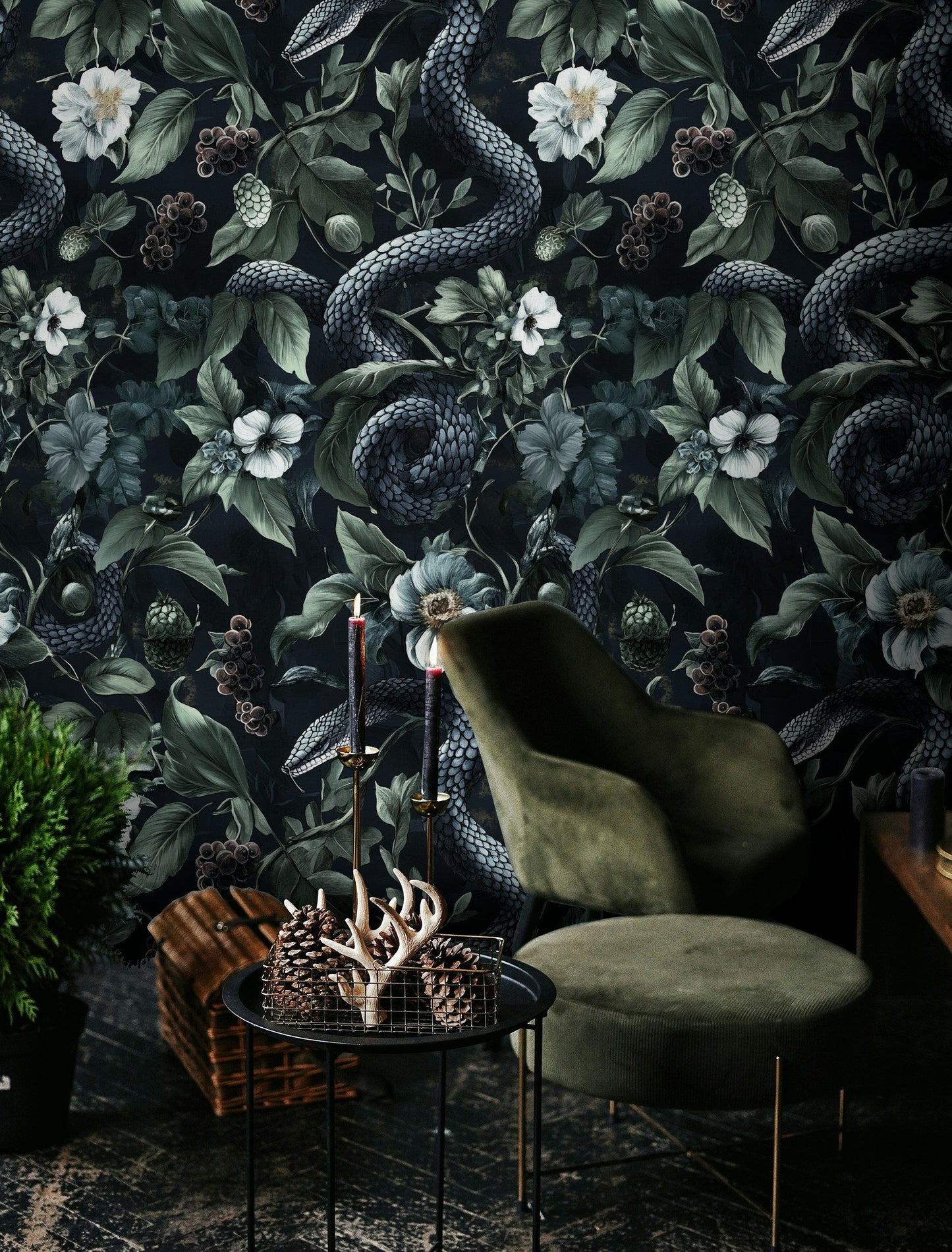 Dark Botanical Wallpaper Moody Floral Decor