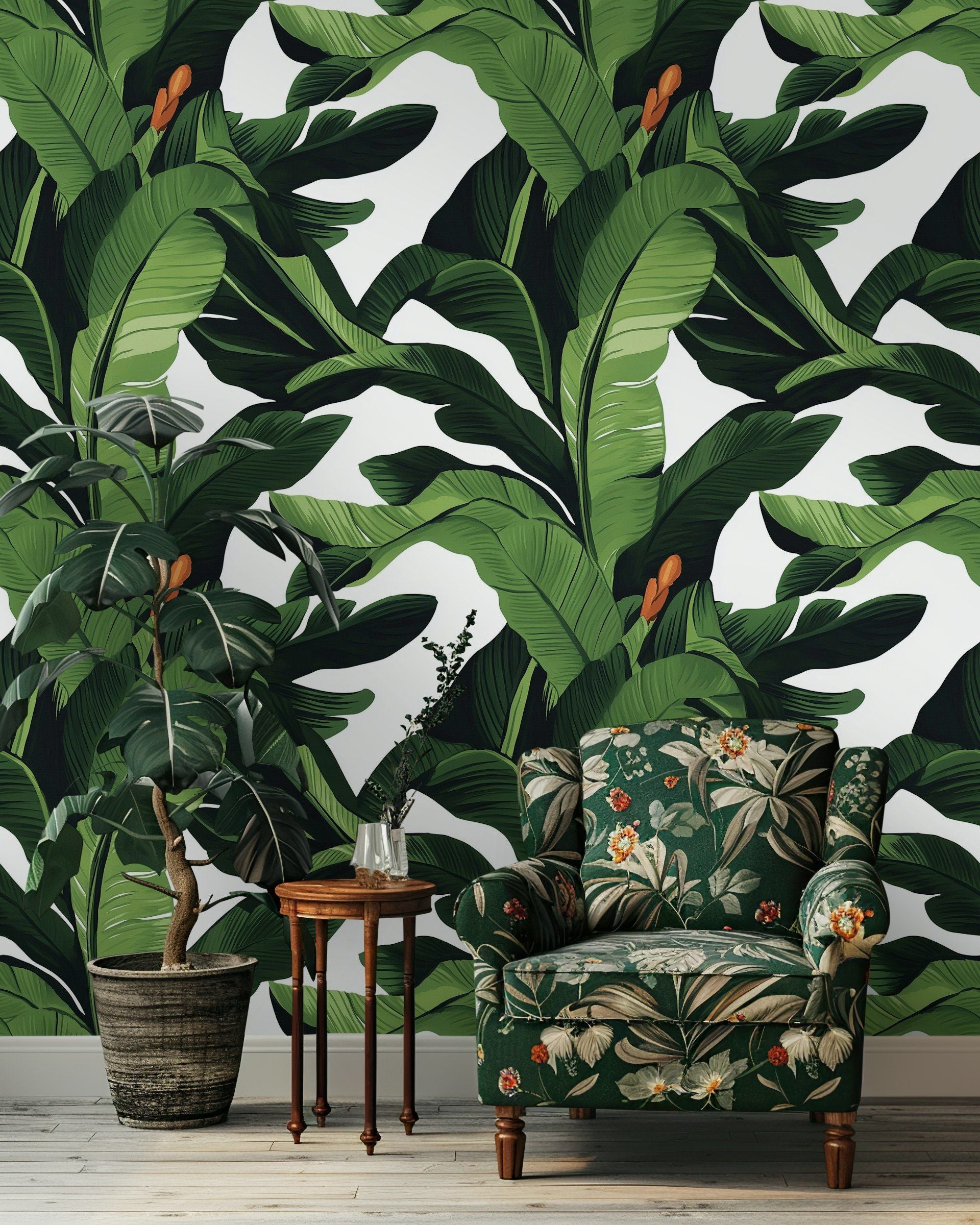 Bold Green Banana Leaf Tropical Wallpaper