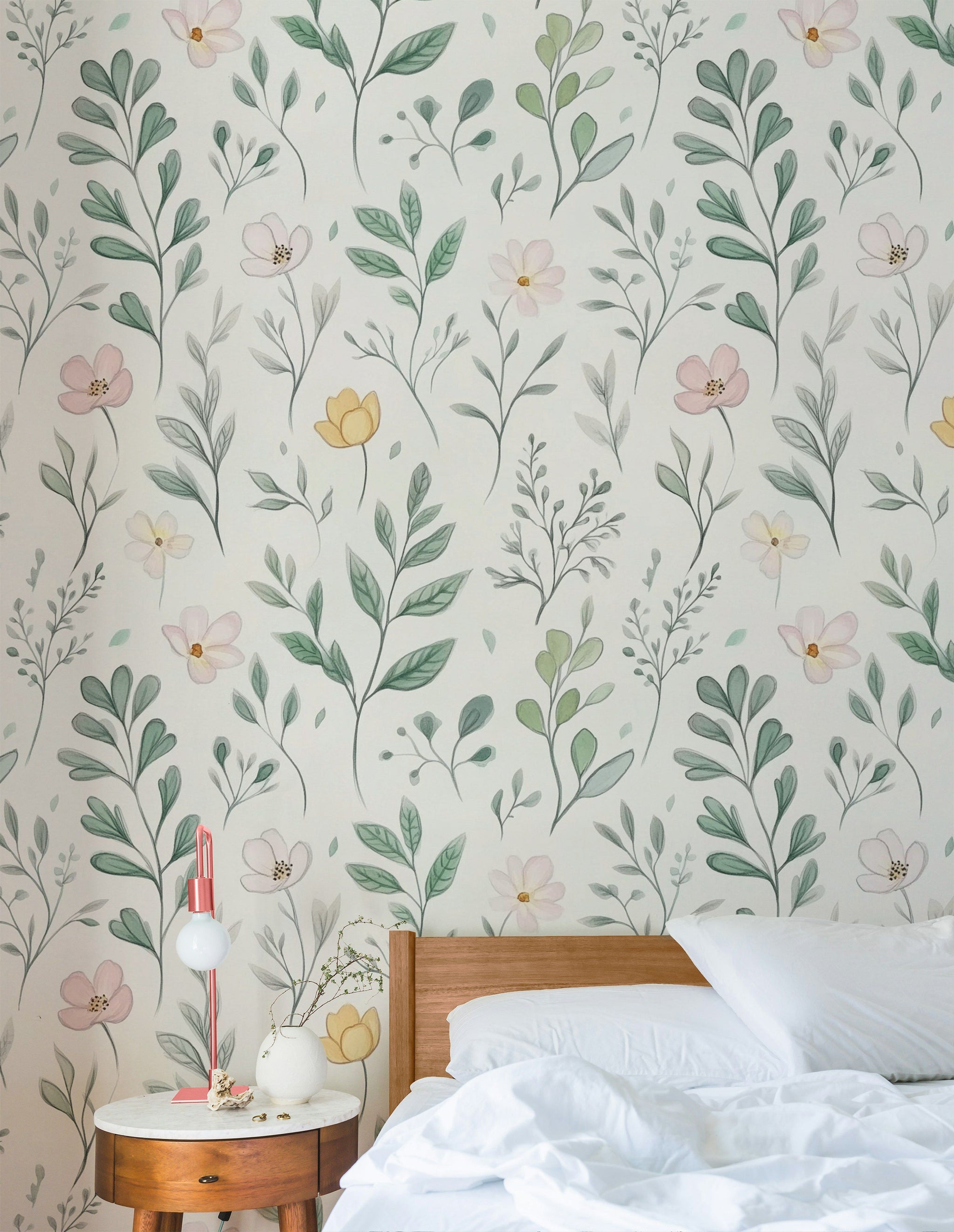 Cream Pastel Wildflower Botanical Wallpaper