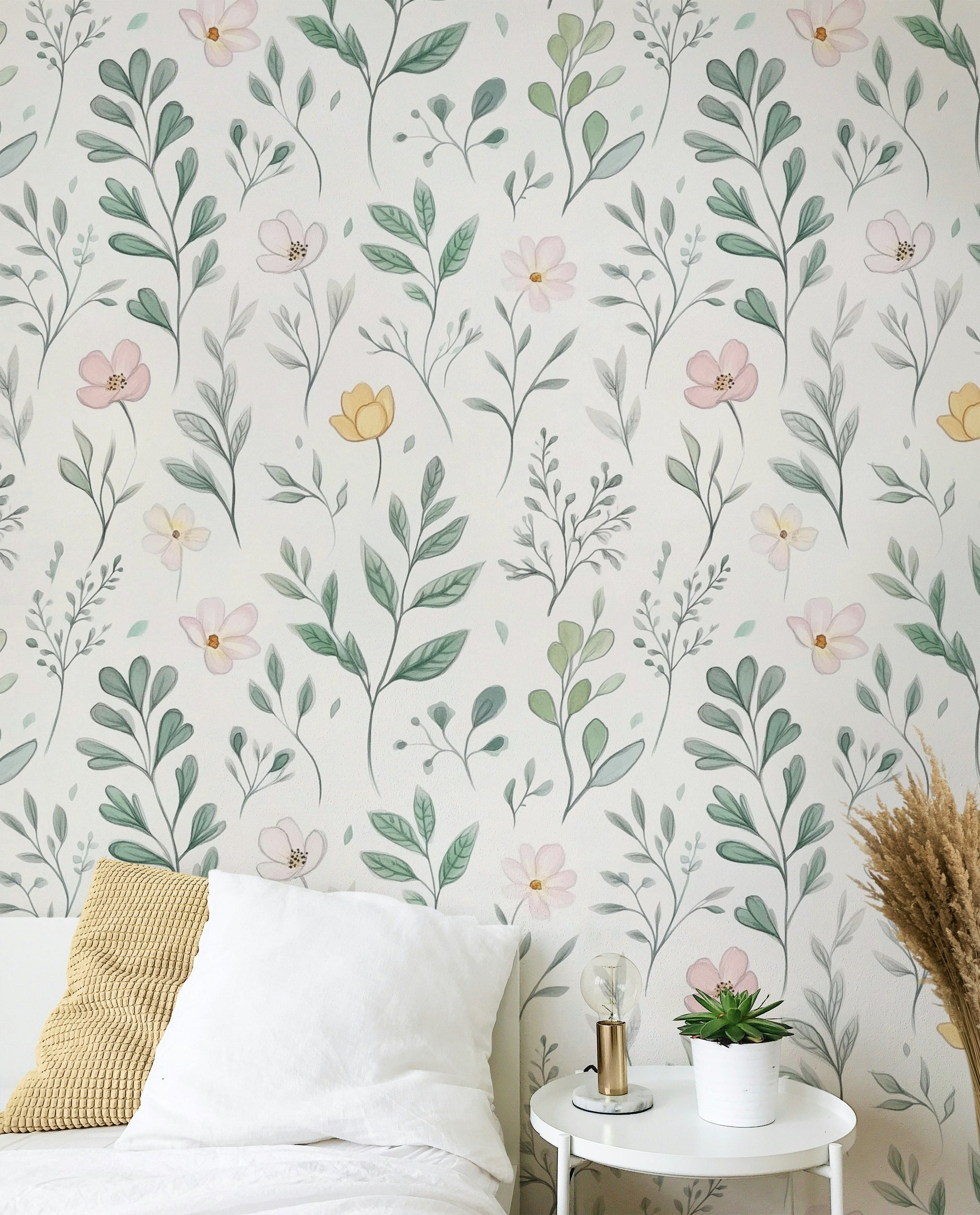 Cream Pastel Wildflower Botanical Wallpaper