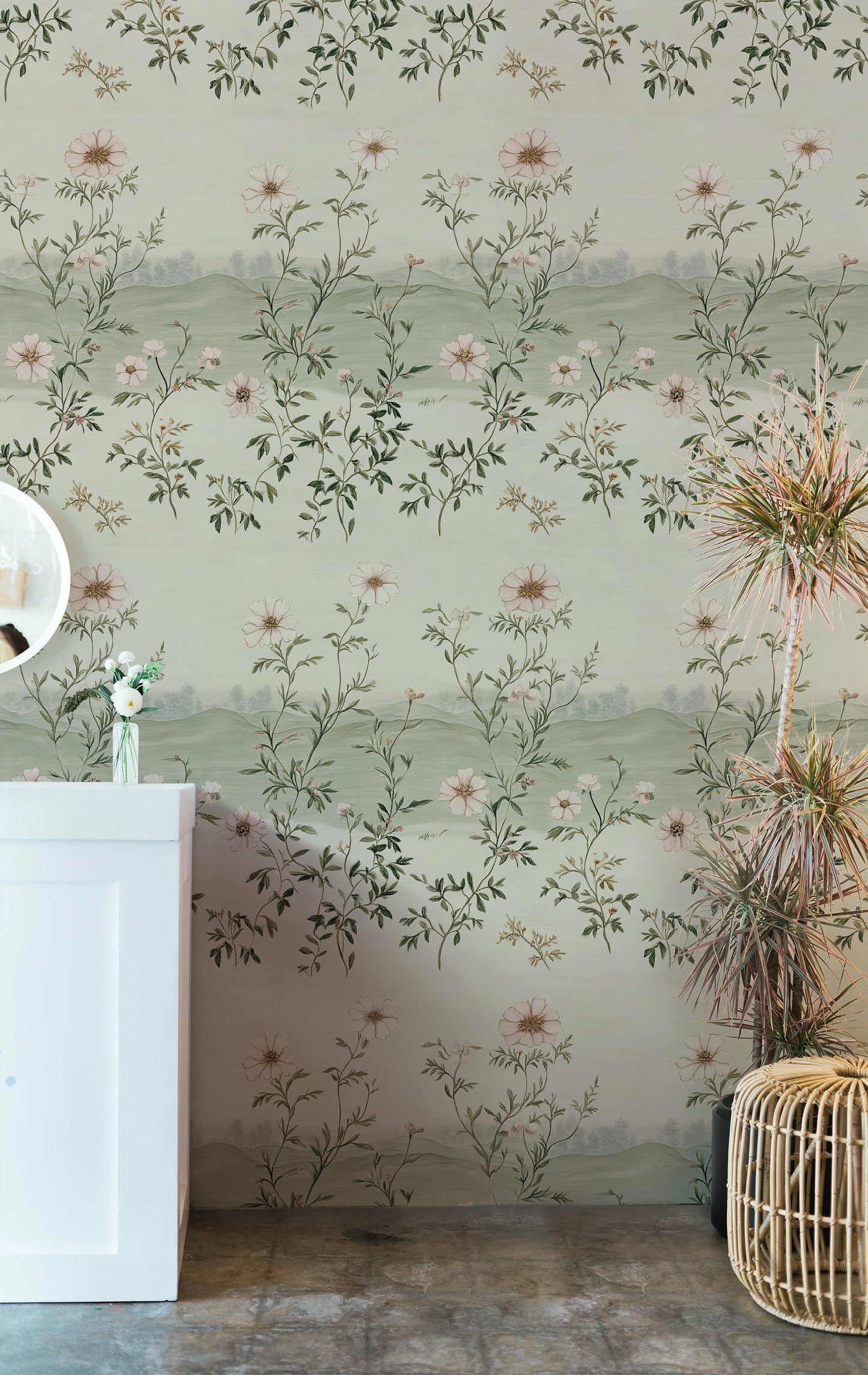 Vintage Floral Landscape Pattern Wallpaper