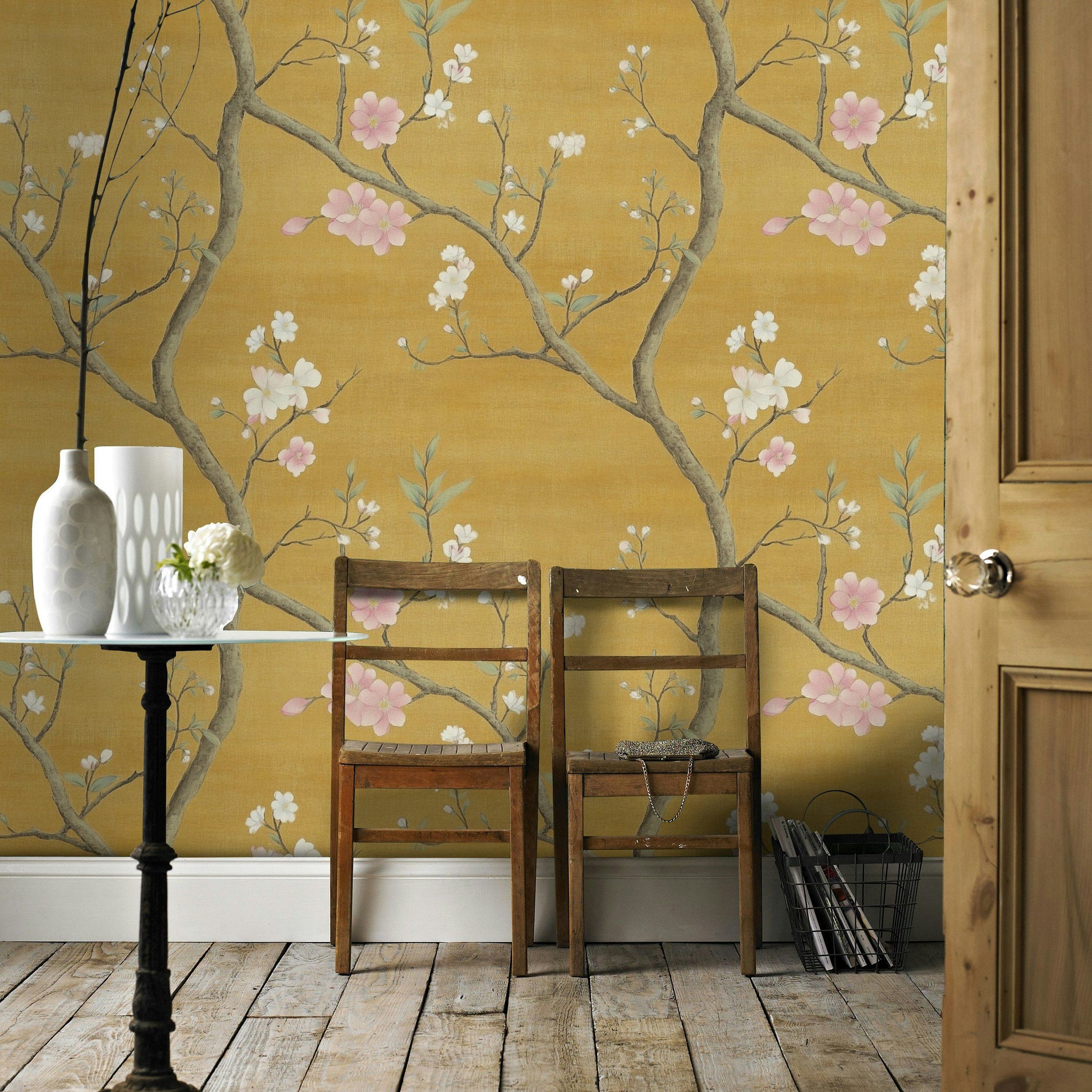 Golden Look Chinoiserie Cherry Blossom Wallpaper
