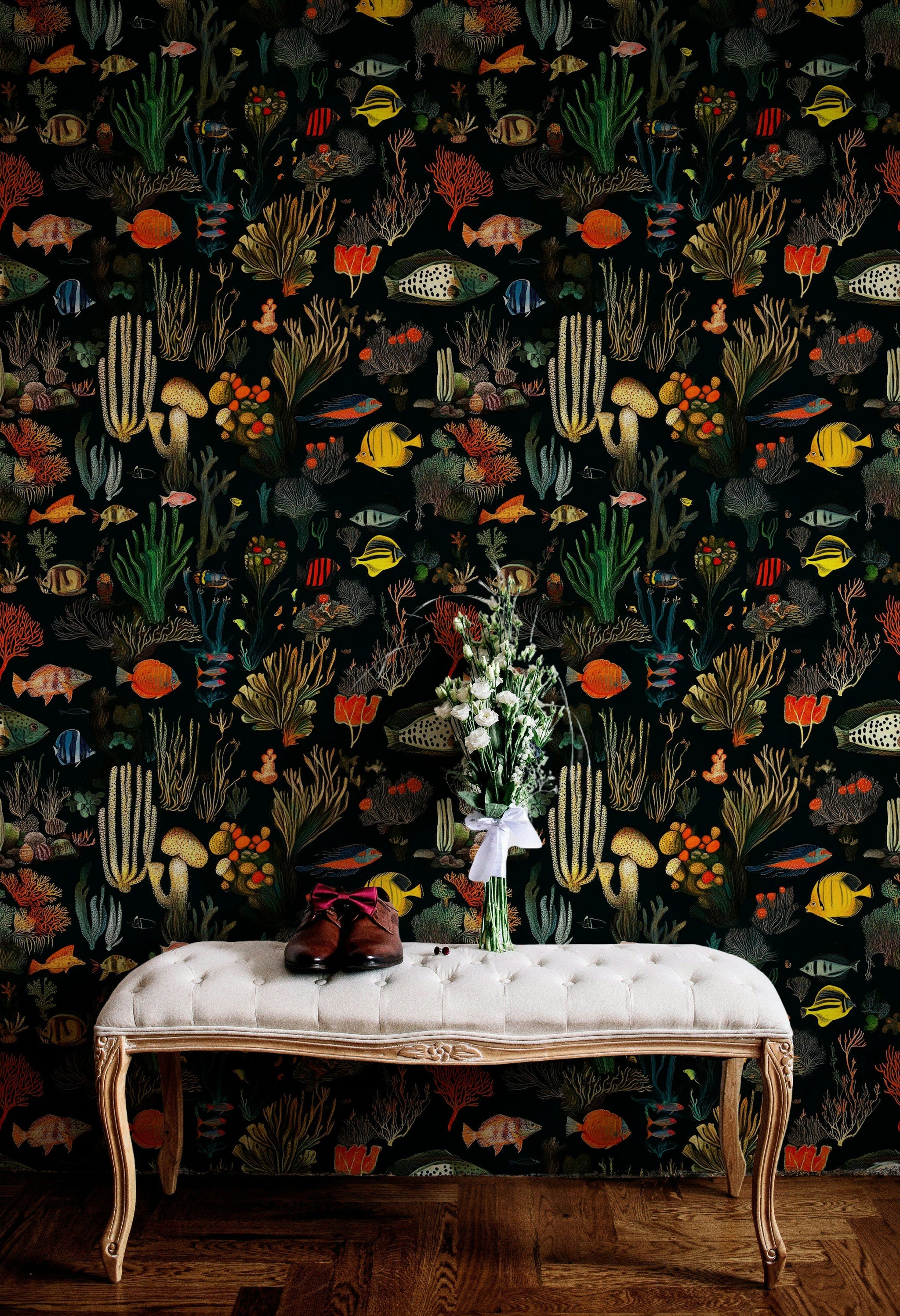 Vibrant Underwater Scene Fish Pattern Wallpaper